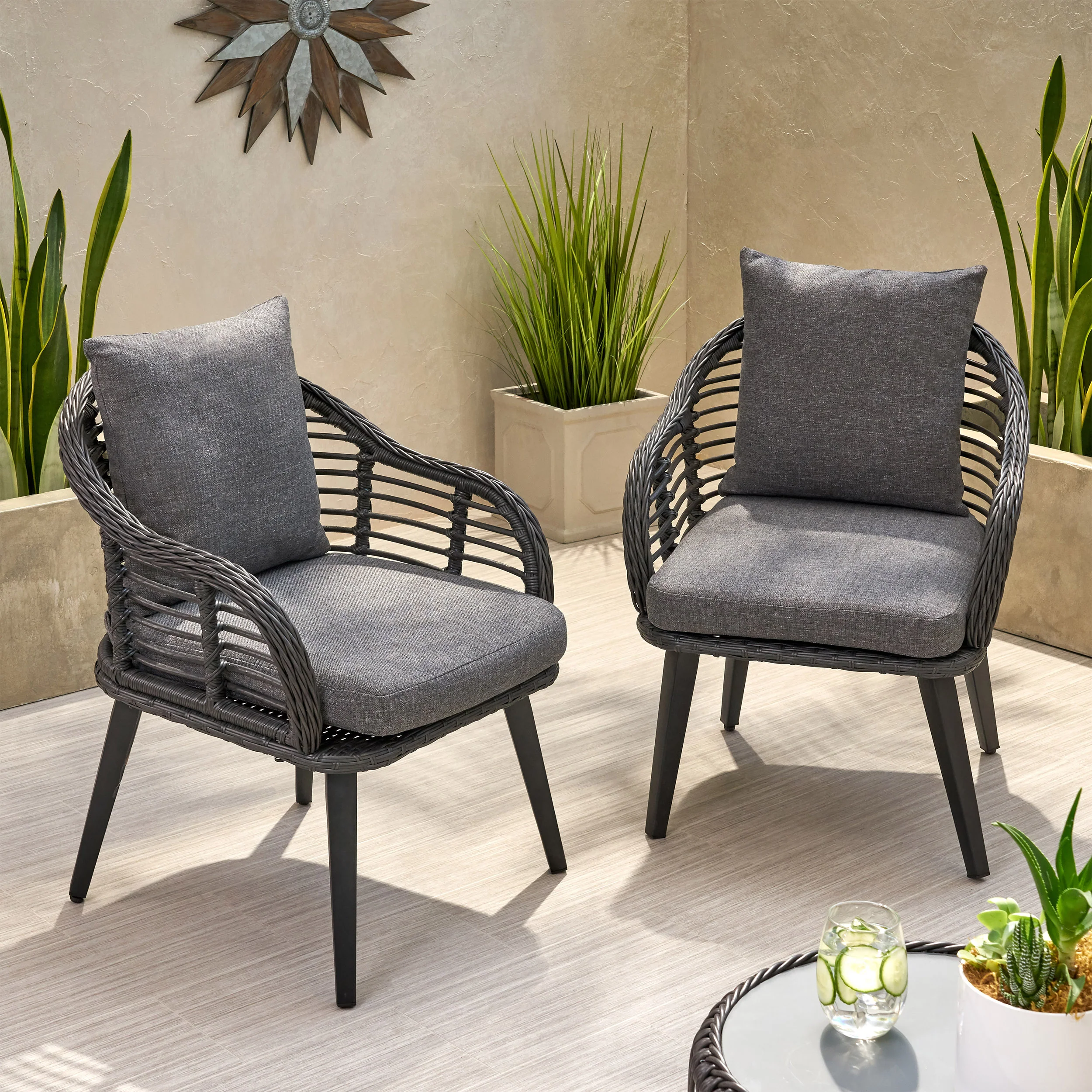 Madison Outdoor Wicker Club Chairs with Cushions (Set of 2) - furnishings