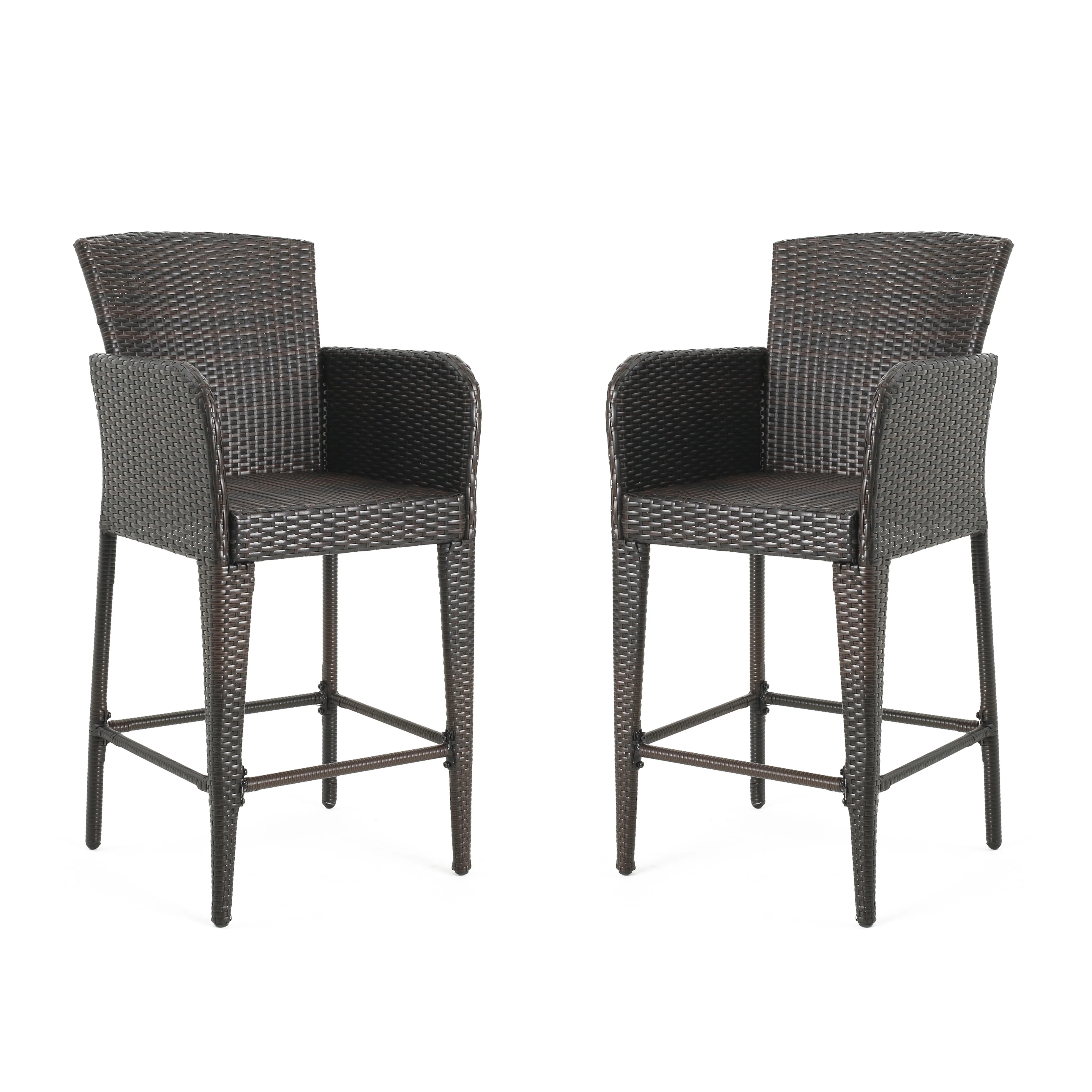 Welmas 28-Inch Contemporary Outdoor Multibrown Wicker Barstool - furnishings
