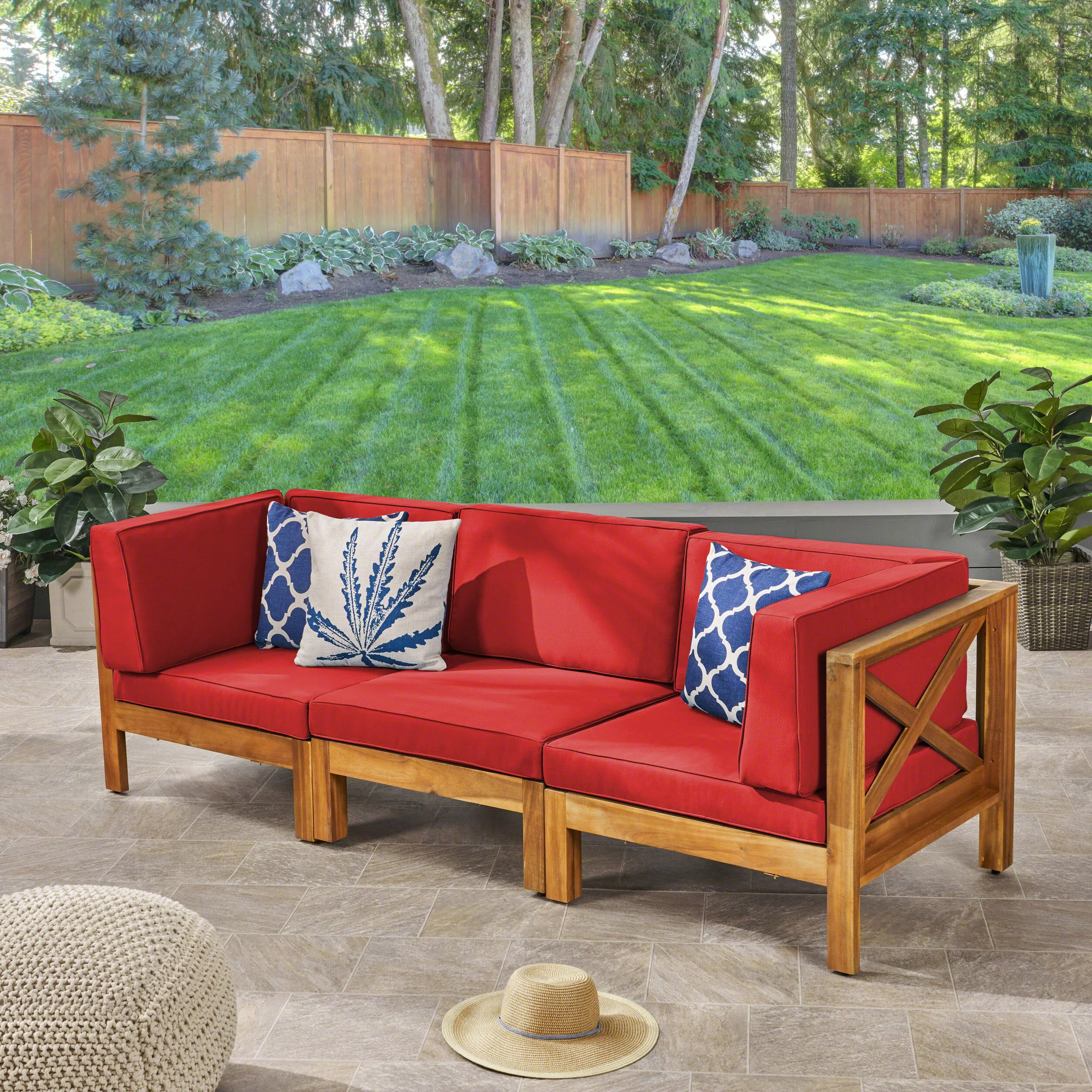 Brava Outdoor Modular Acacia Wood Sofa with Cushions - furnishings