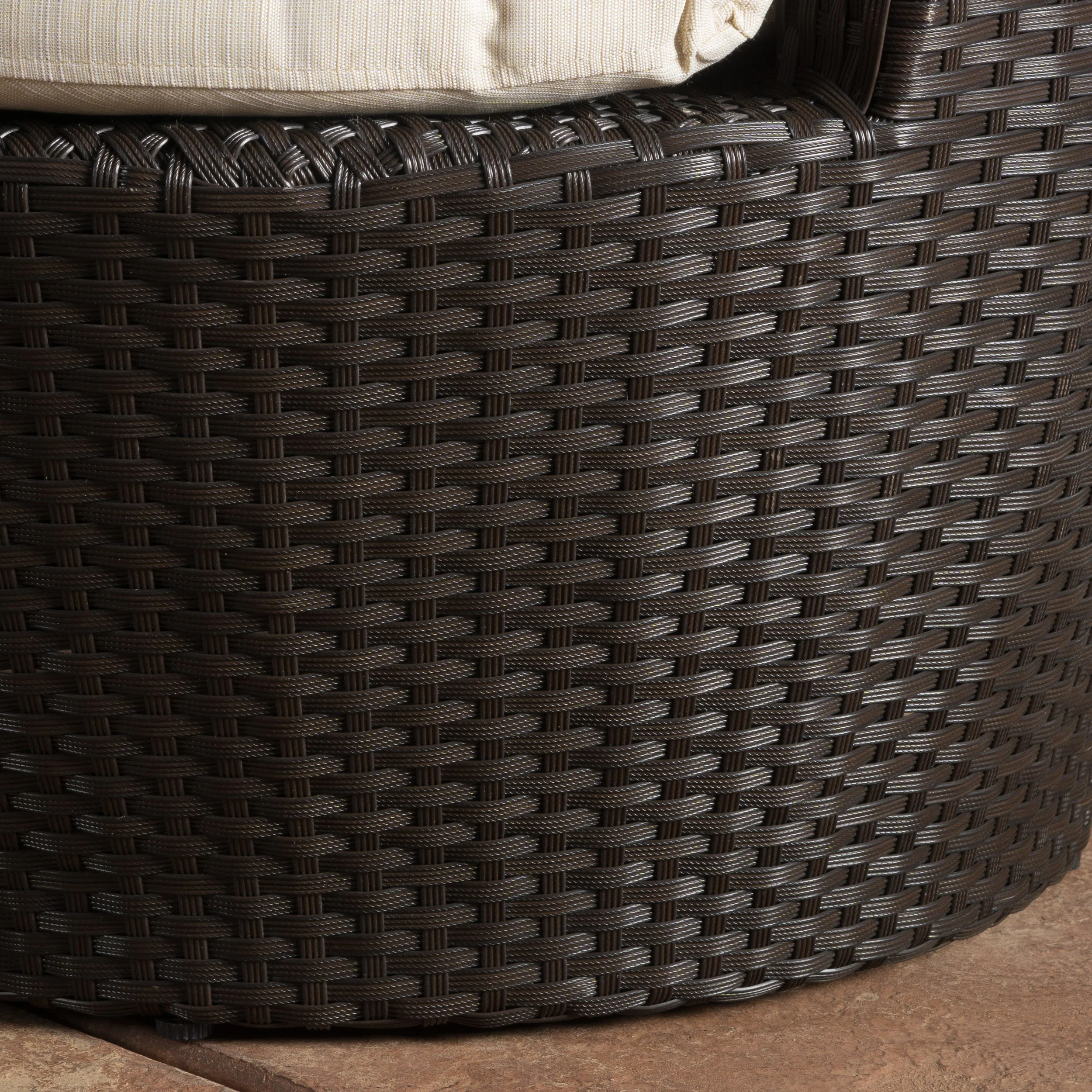 Kyoto Outdoor Round 3-Piece Brown Wicker Chat Set with Beige Cushions - furnishings