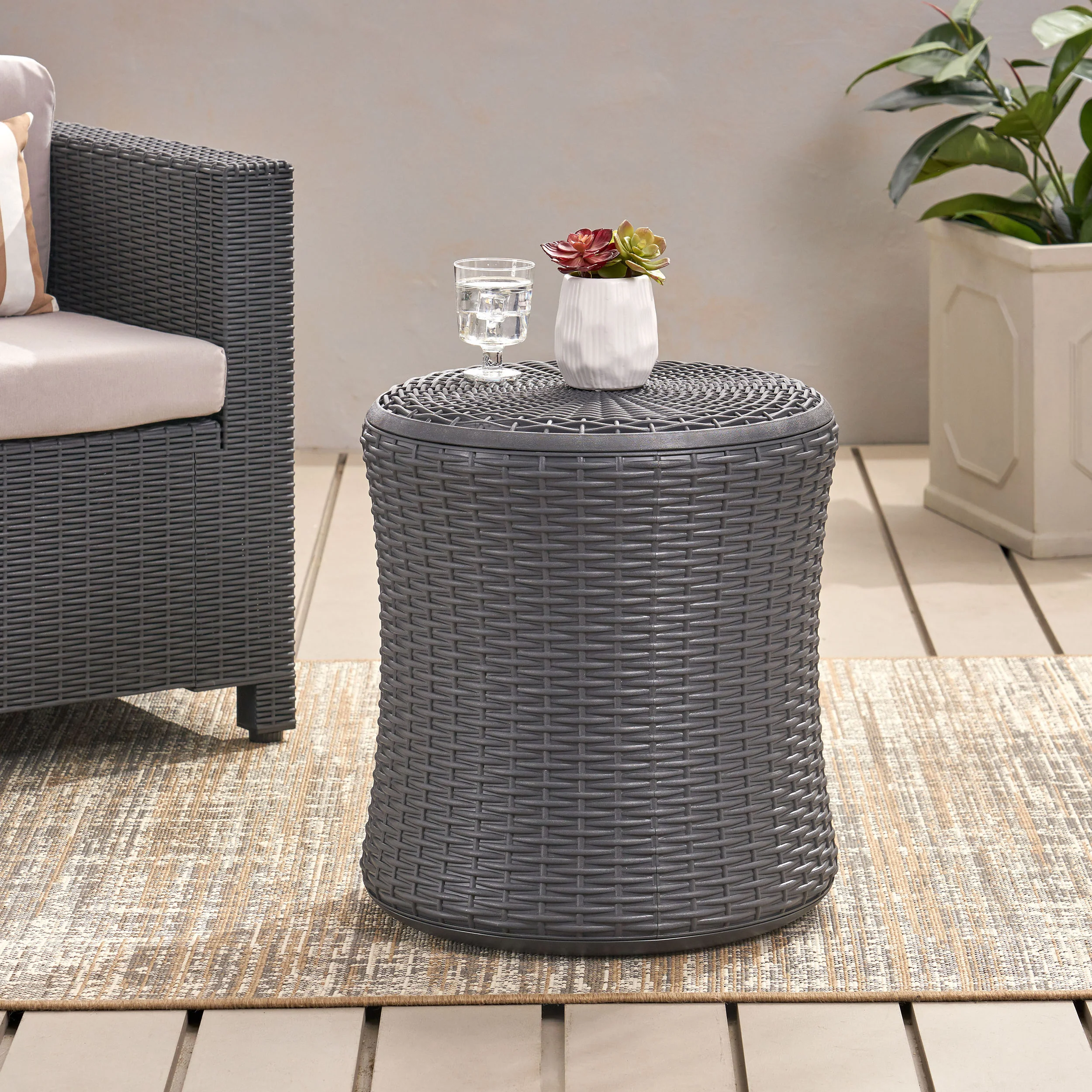 Iven Outdoor Faux Wicker Patio Table - furnishings