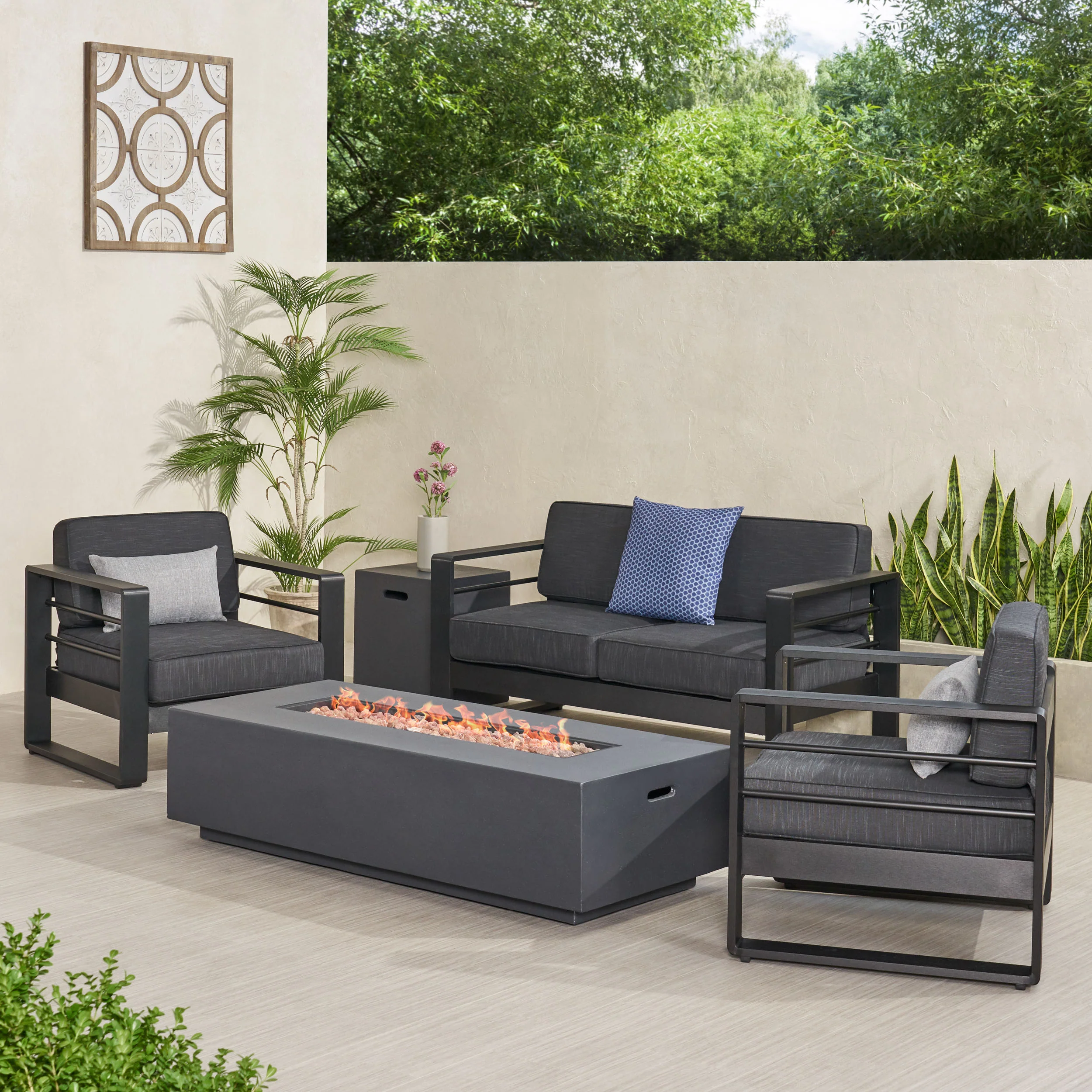 Gadd Outdoor Aluminum 4 Seater Chat Set with Fire Pit - furnishings