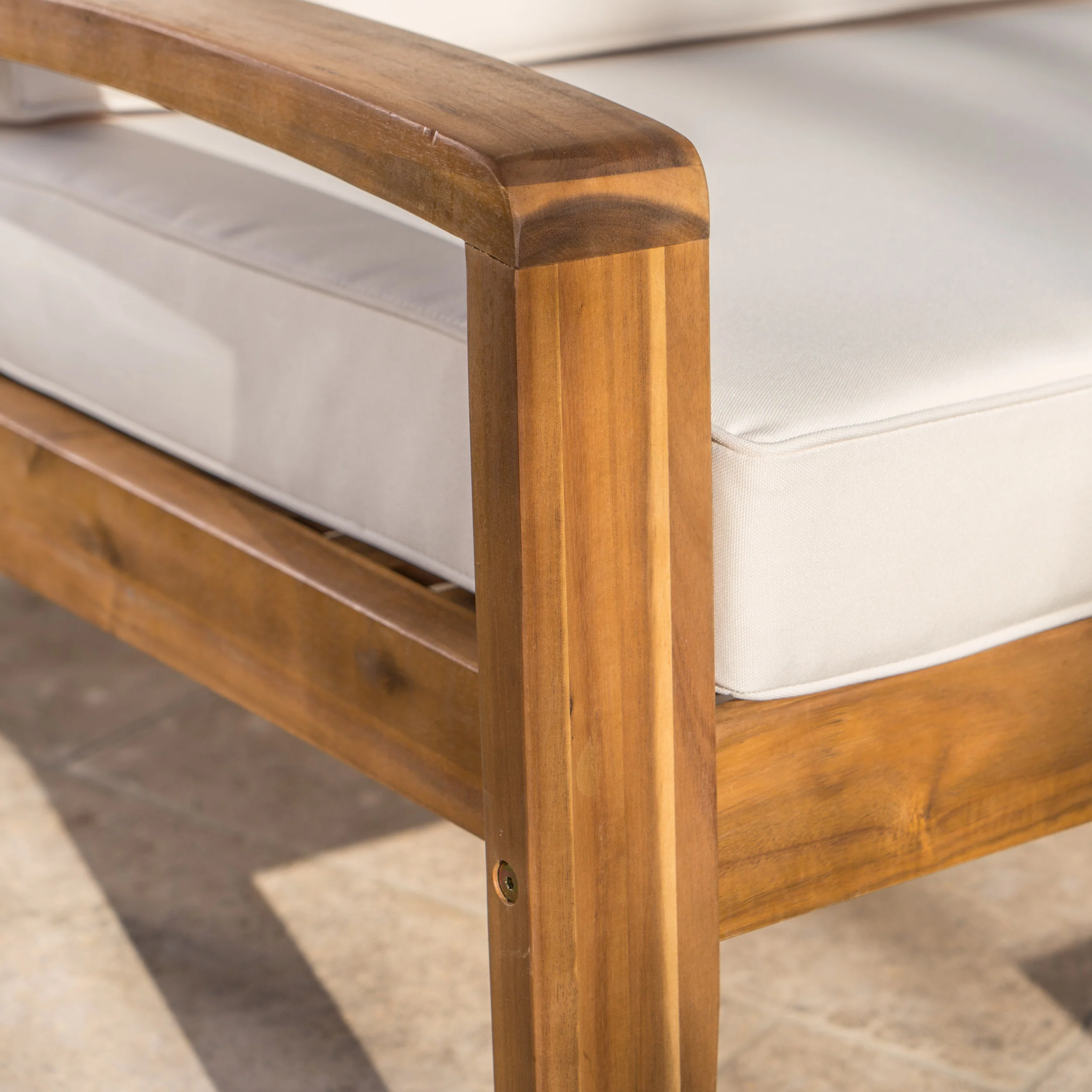 Christian Outdoor Acacia Wood Loveseat and Coffee Table Set with Cushions - furnishings