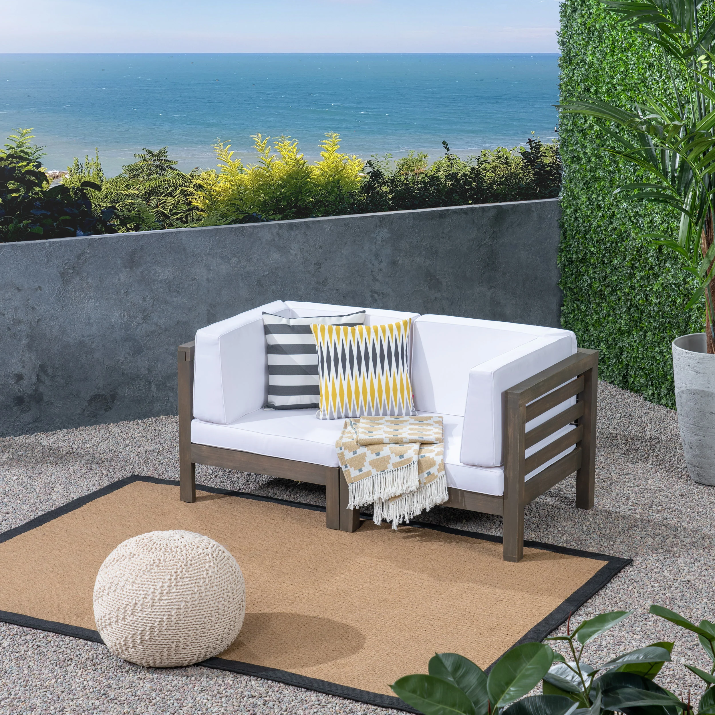 Dawson Outdoor Sectional Loveseat Set - 2-Seater - Acacia Wood - Outdoor Cushions - furnishings