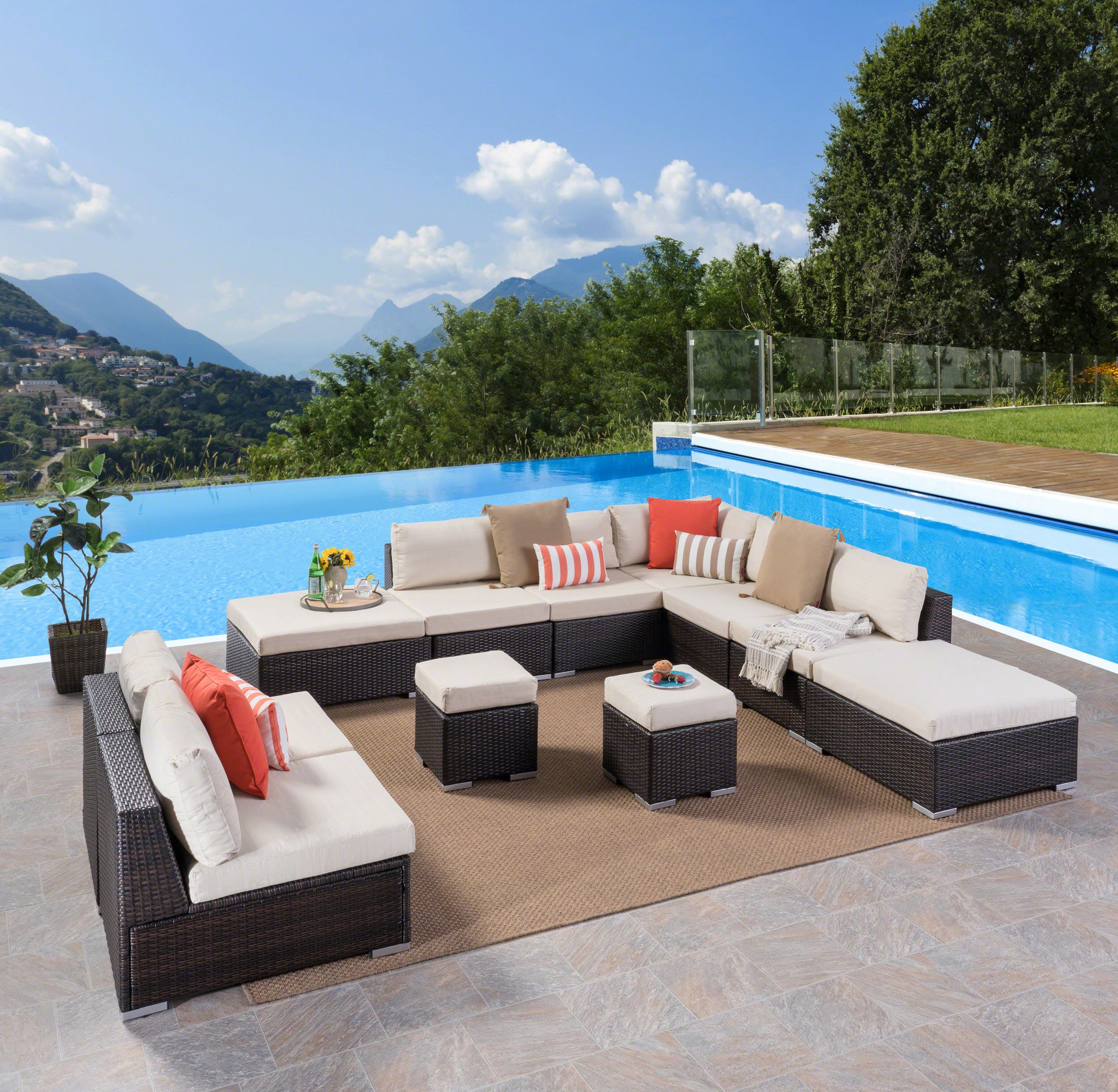 Tammy Rosa Outdoor 7 Seat Wicker Sofa Sectional Set with Aluminum Frame - furnishings