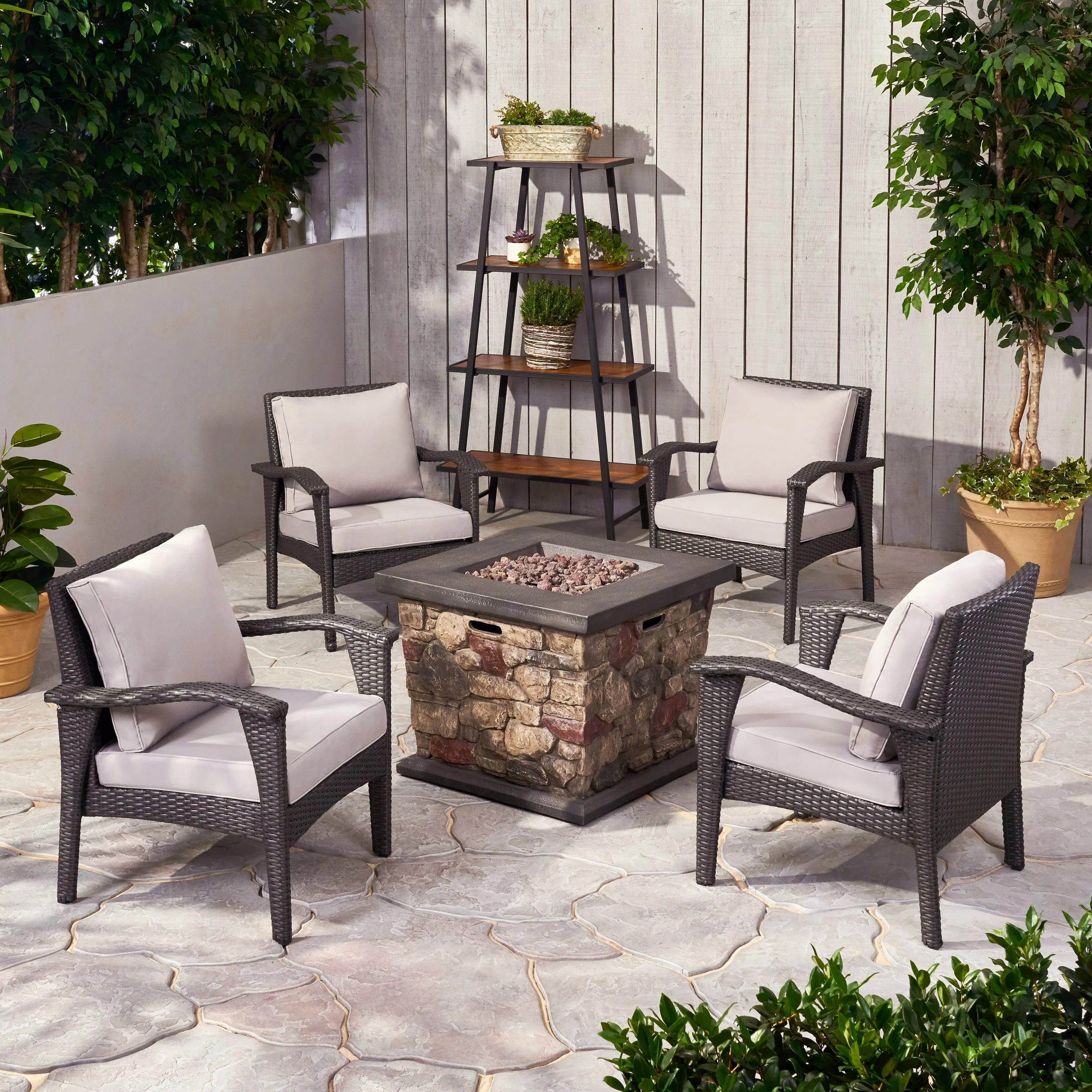 Ella Outdoor 4 Club Chair Chat Set with Fire Pit - furnishings