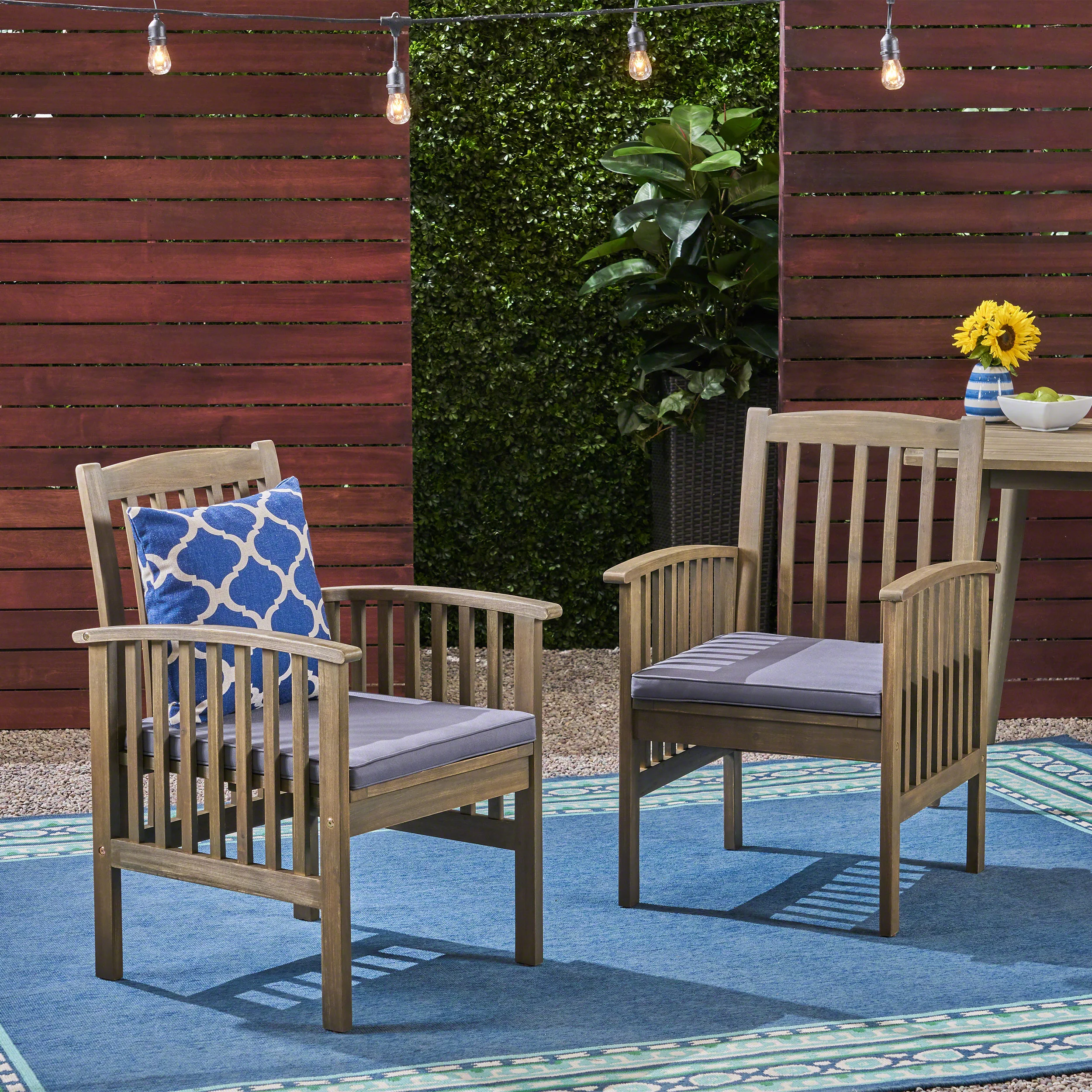 Phoenix Acacia Patio Dining Chairs, Acacia Wood with Outdoor Cushions, (Set of 2) - furnishings