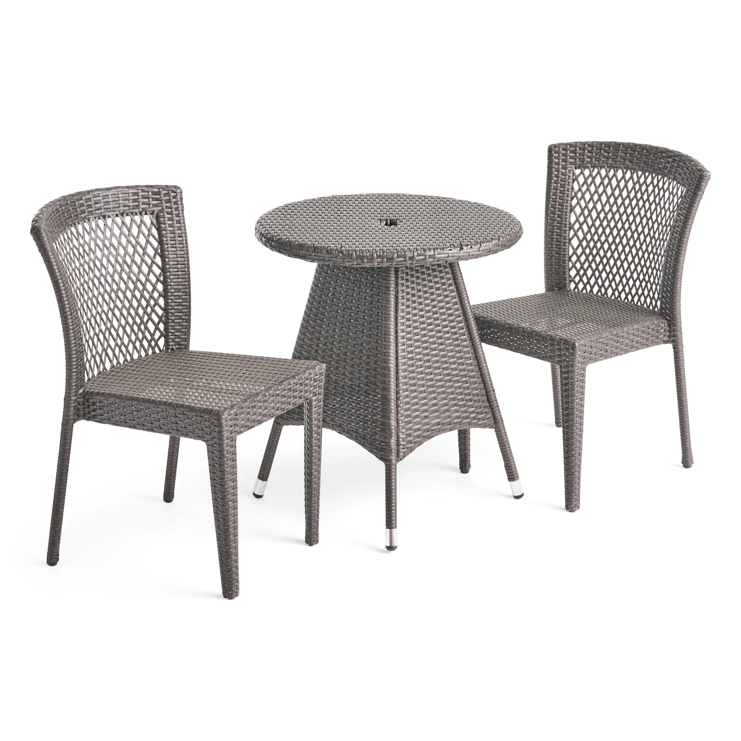 Hale Outdoor 3 Piece Wicker Bistro Set, Grey - furnishings