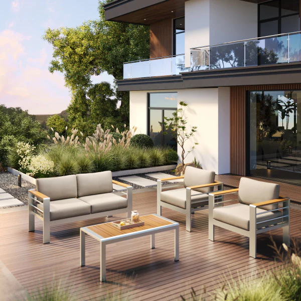 Elioo Outdoor Chat Set with 2x Club Chair Loveseat & coffe table - furnishings