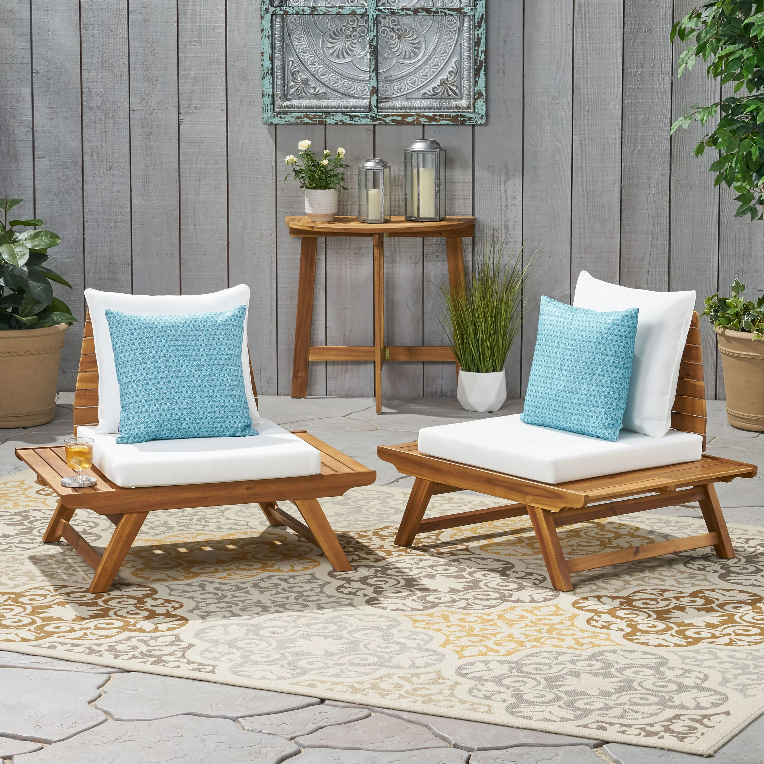 Kailee Outdoor Wooden Club Chairs with Cushions (Set of 2), Dark Gray and Gray Finish - furnishings