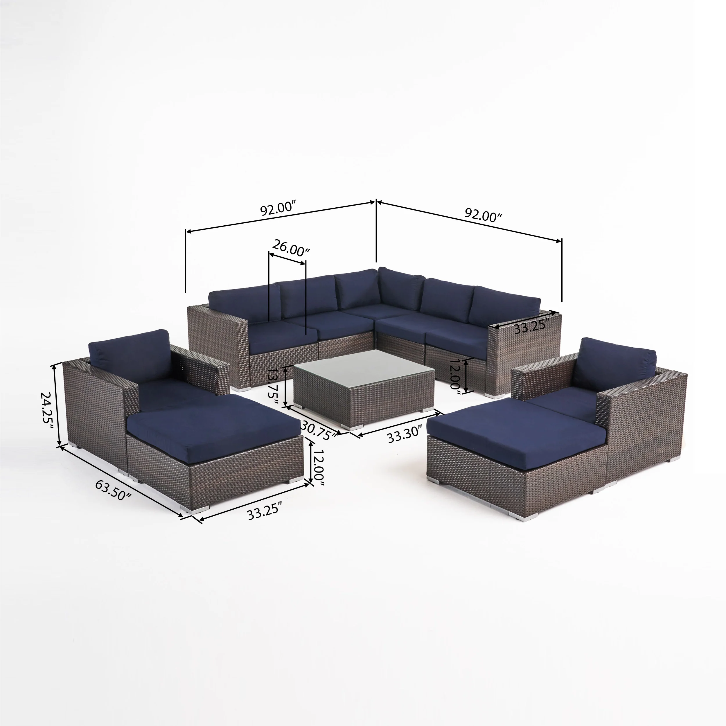 Kyra Outdoor 7 Seater Wicker Sectional Sofa Set with Sunbrella Cushions - furnishings