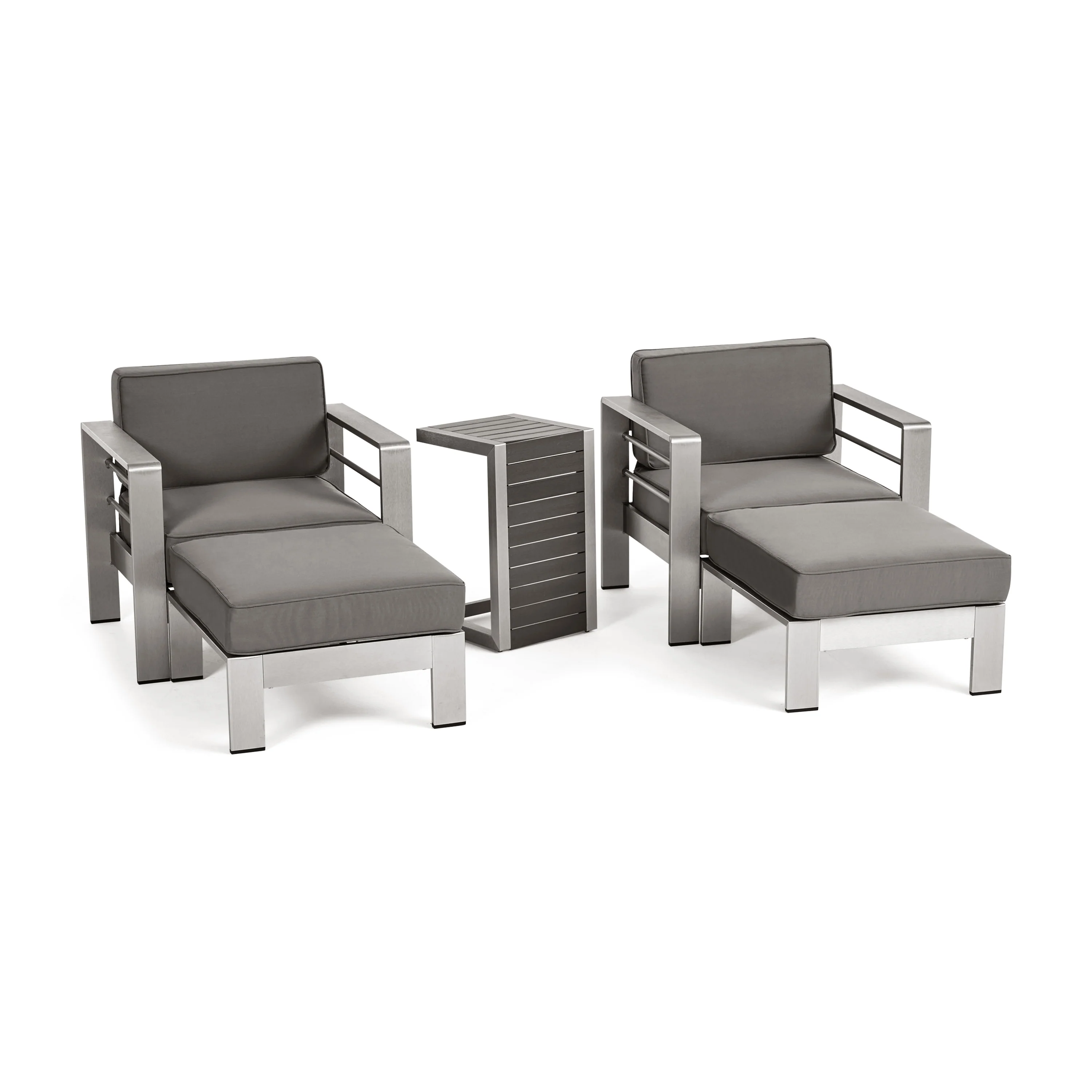 Emily Coral Outdoor Aluminum 2-Seater Club Chair Chat Set with Ottomans and Side Table - furnishings