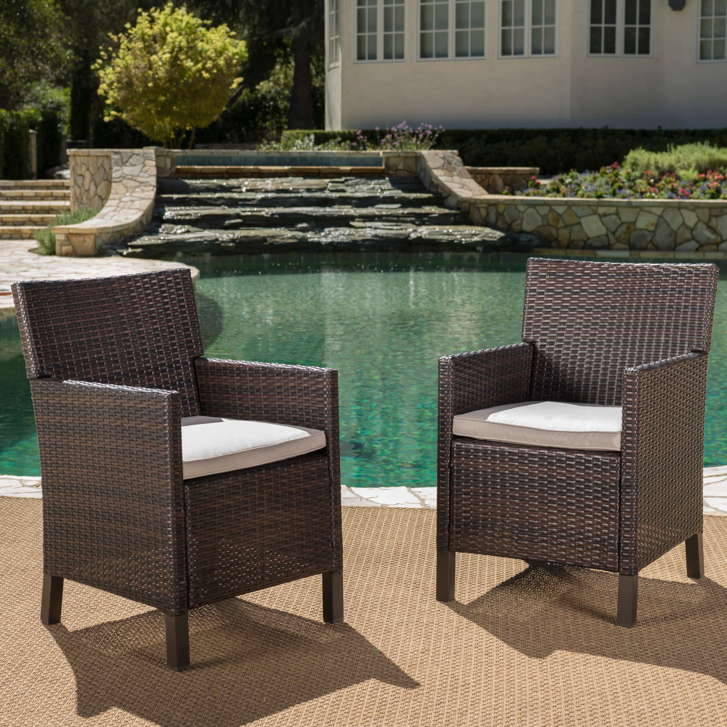 Cyrus Outdoor Wicker Dining Chairs with Water Resistant Cushions (Set of 2) - furnishings