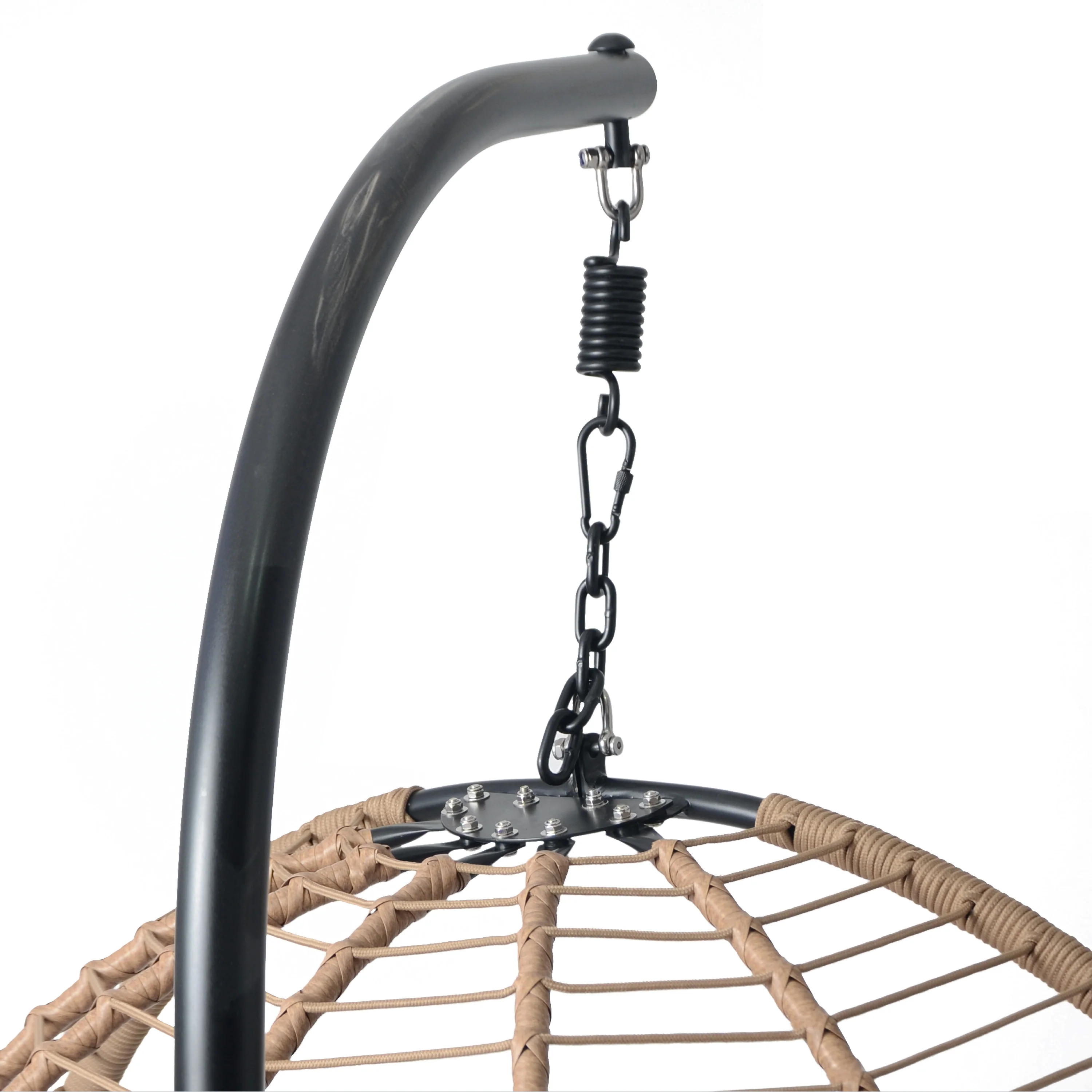 Luciane Outdoor Patio Hanging Basket Chair with Stand, Beige + Brown - furnishings