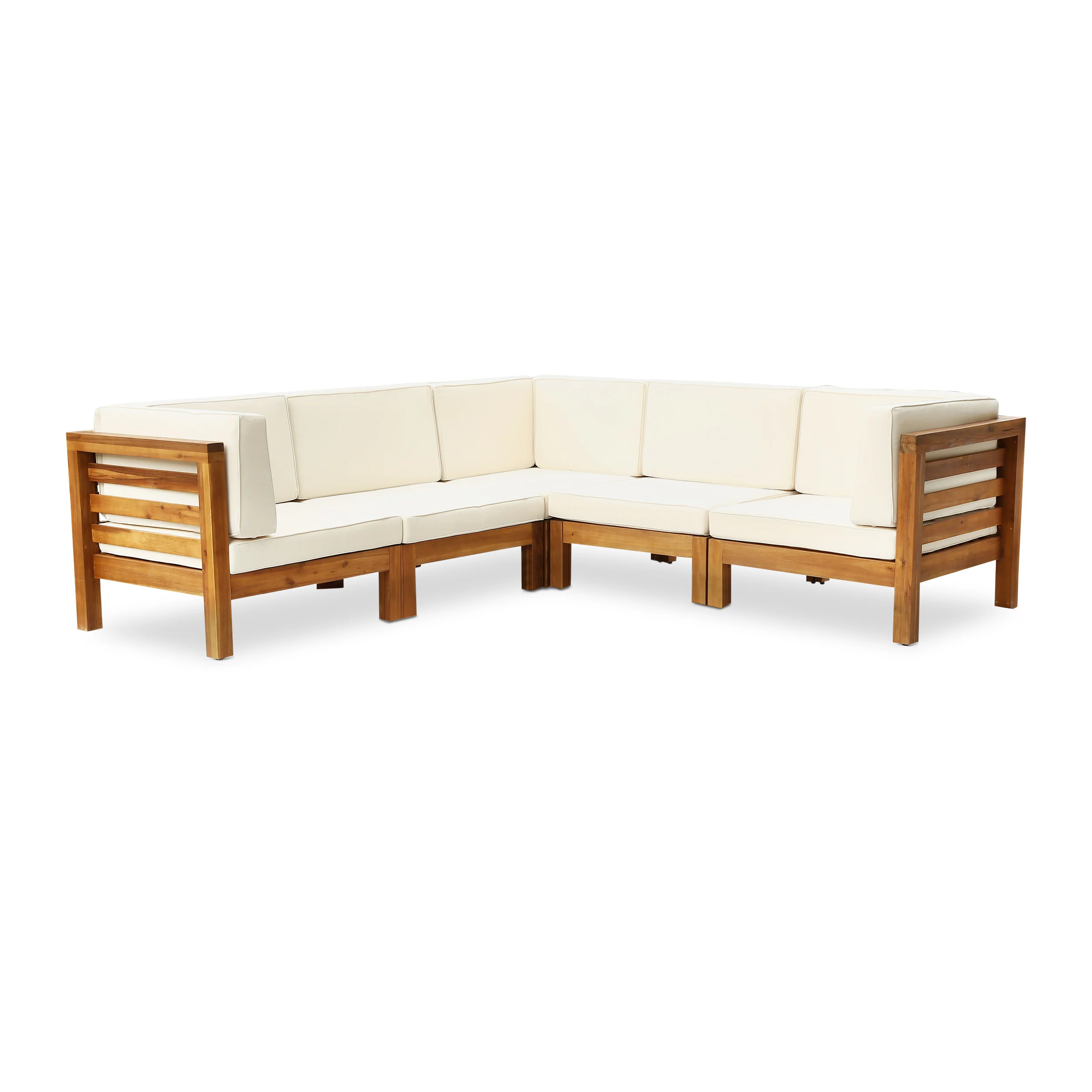 Dawson Outdoor V-Shaped Sectional Sofa Set - 5-Seater - Acacia Wood - Outdoor Cushions - furnishings