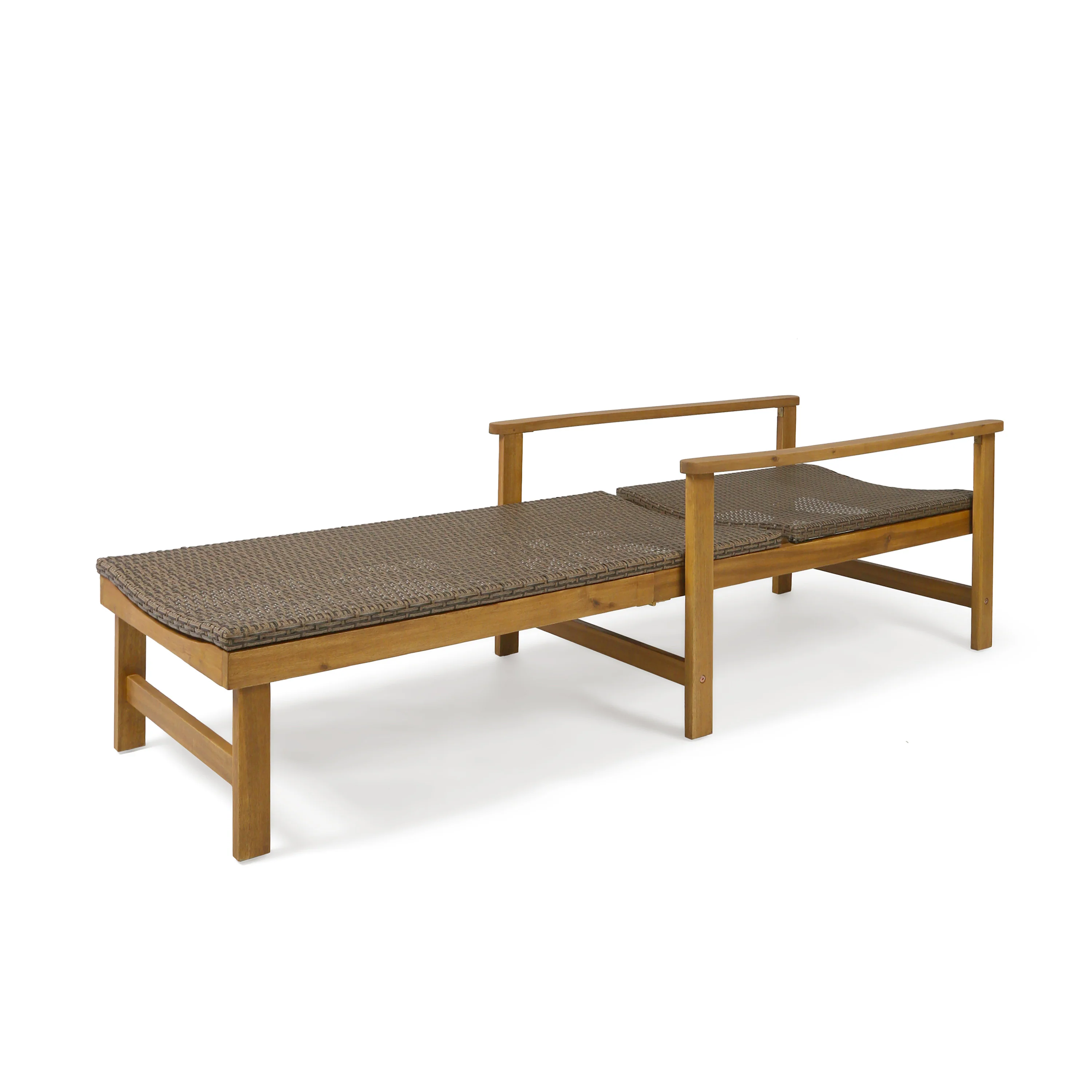 Kyle Outdoor Rustic Acacia Wood Chaise Lounge with Wicker Seating - furnishings