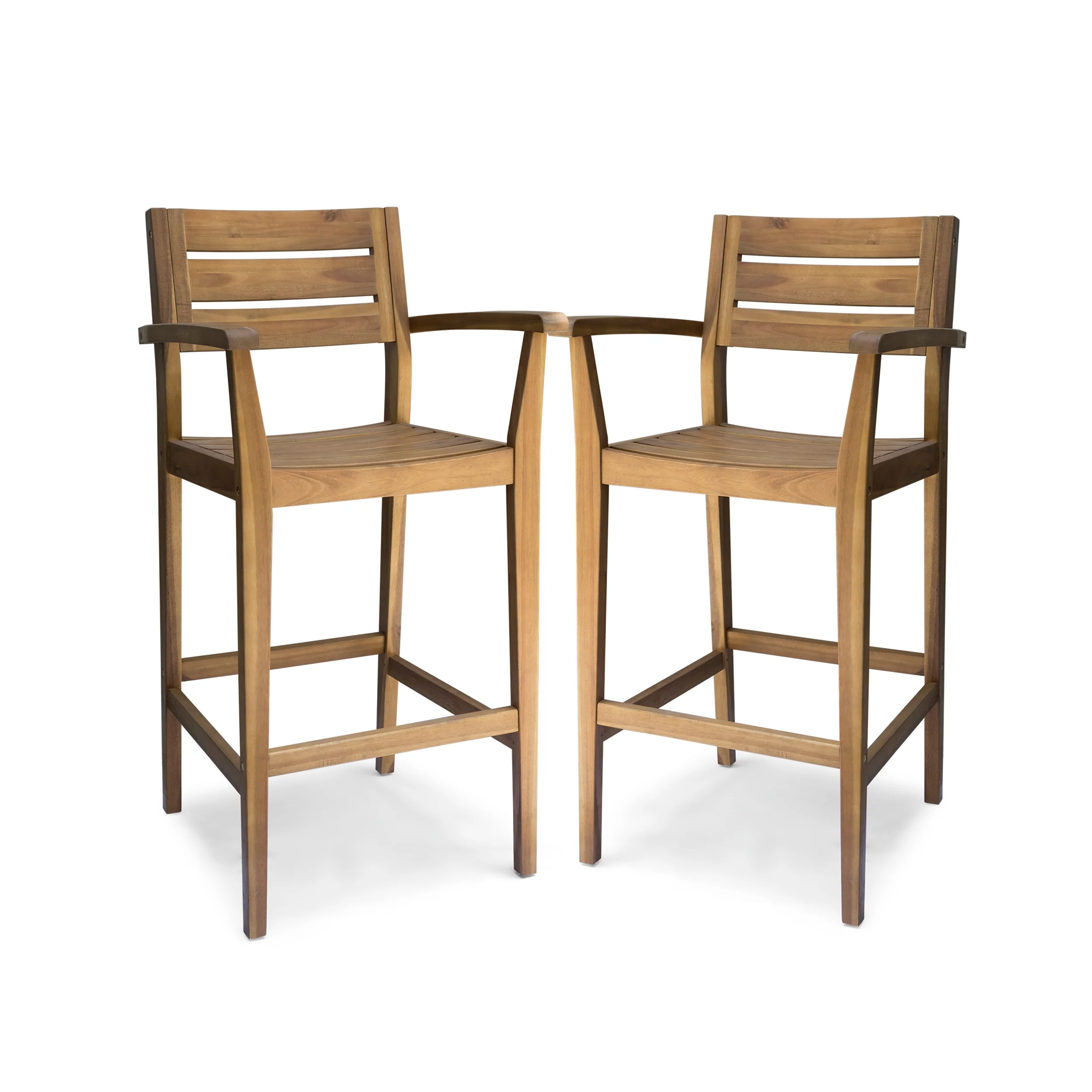 Lera Outdoor Rustic Acacia Wood Barstool (Set of 2) - furnishings
