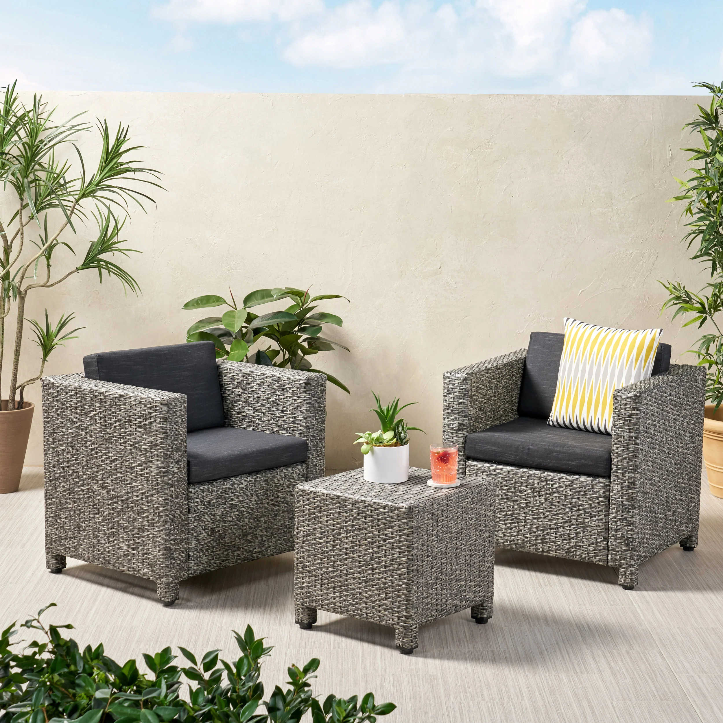 Venice 2-Seater Outdoor Chat Set with Side Table - furnishings