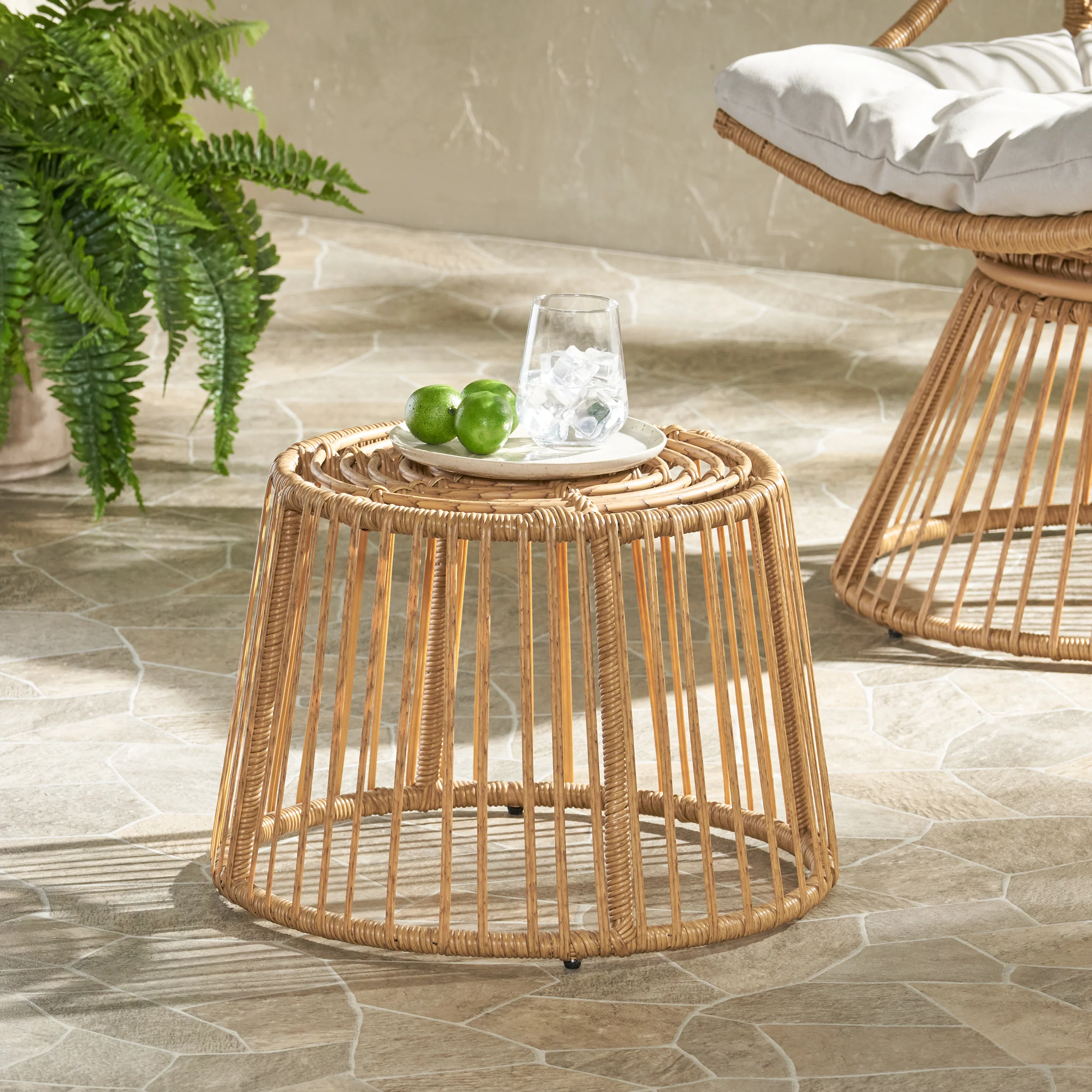 Apulia Outdoor Wicker Side Table, Light Brown - furnishings