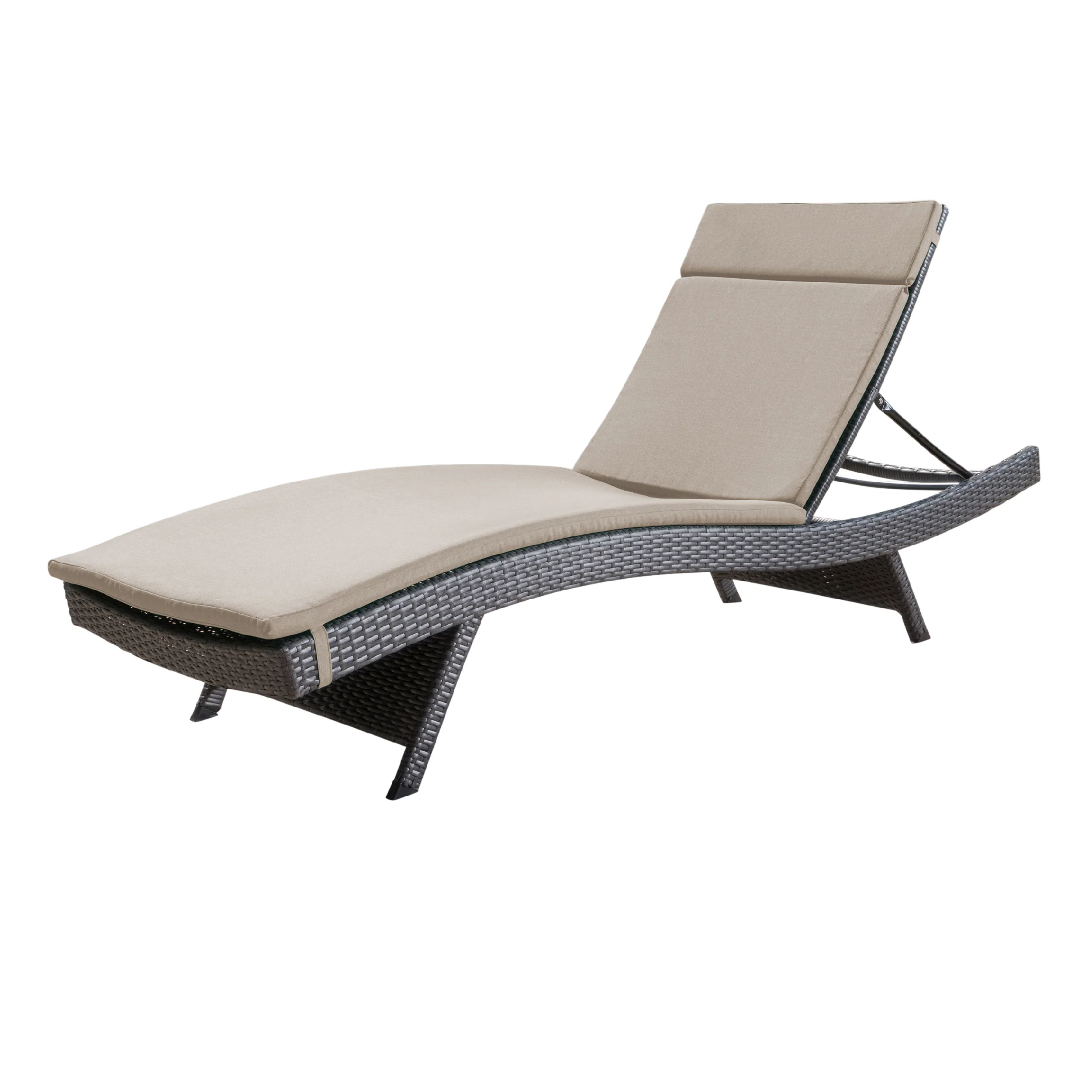 Lakeport Outdoor Grey Wicker Adjustable Chaise Lounge w/ Cushion - furnishings