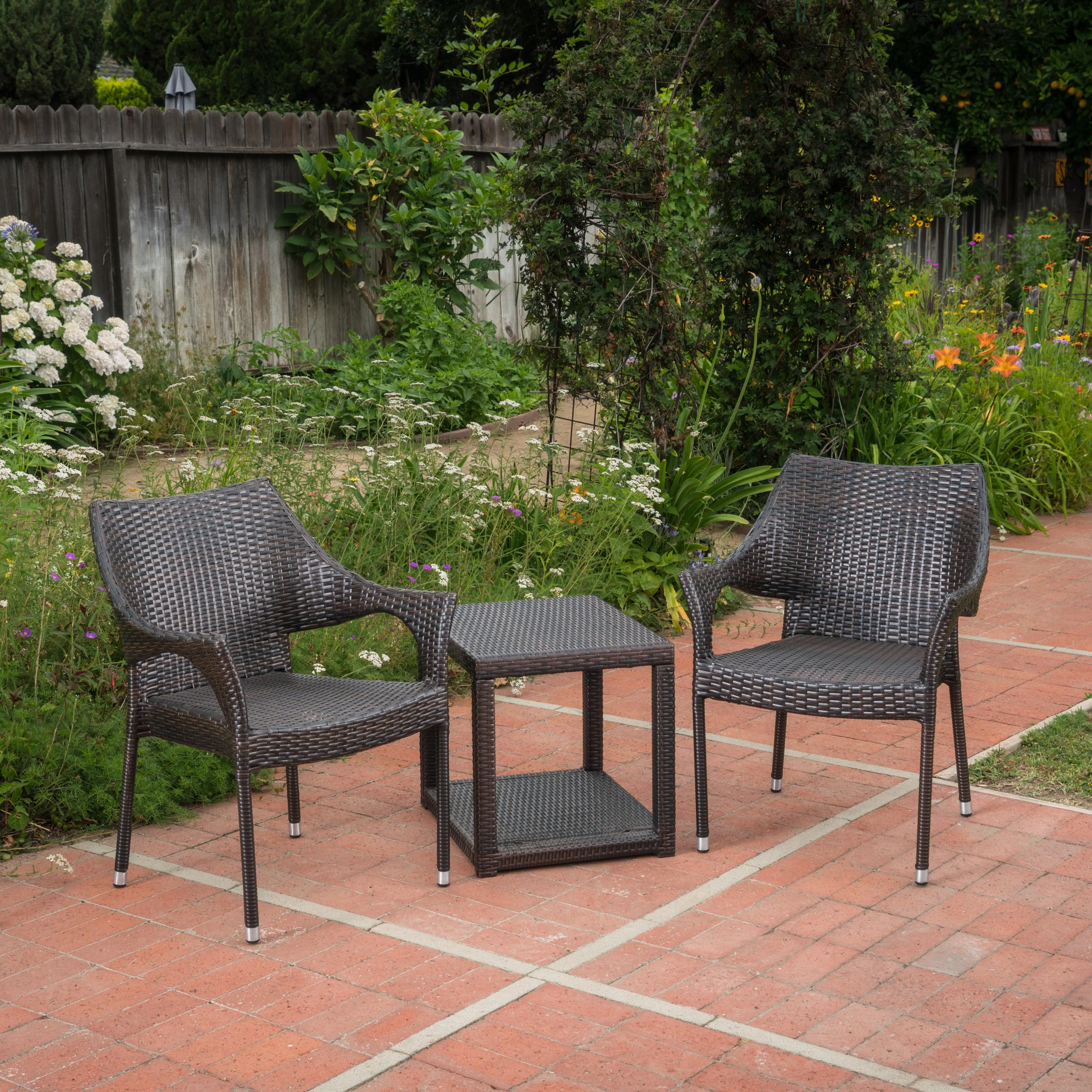 Alfheimr Outdoor 3 Piece Multi-brown Wicker Stacking Chair Chat Set - furnishings