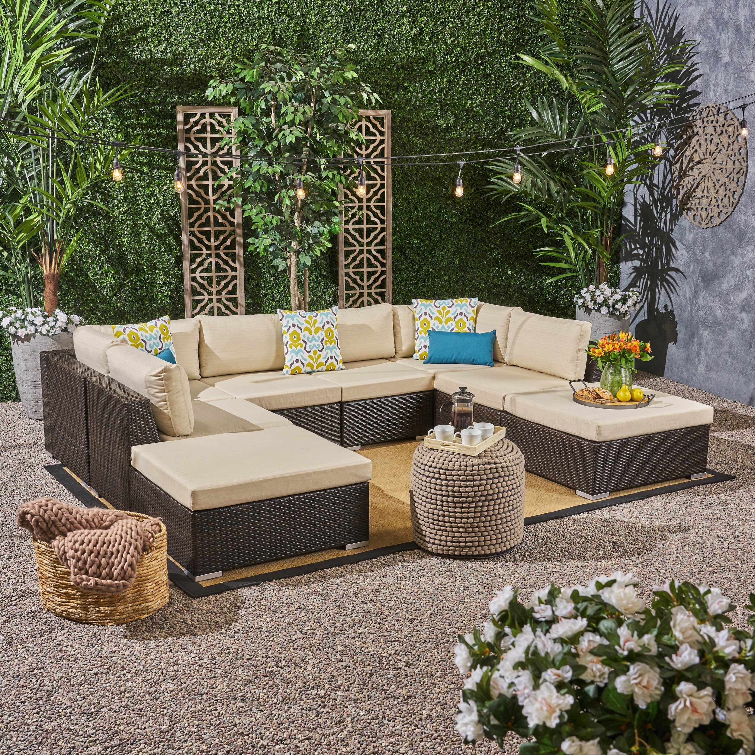 Valentina Outdoor 6 Seater Wicker Sofa Set with Aluminum Frame and Cushions - furnishings