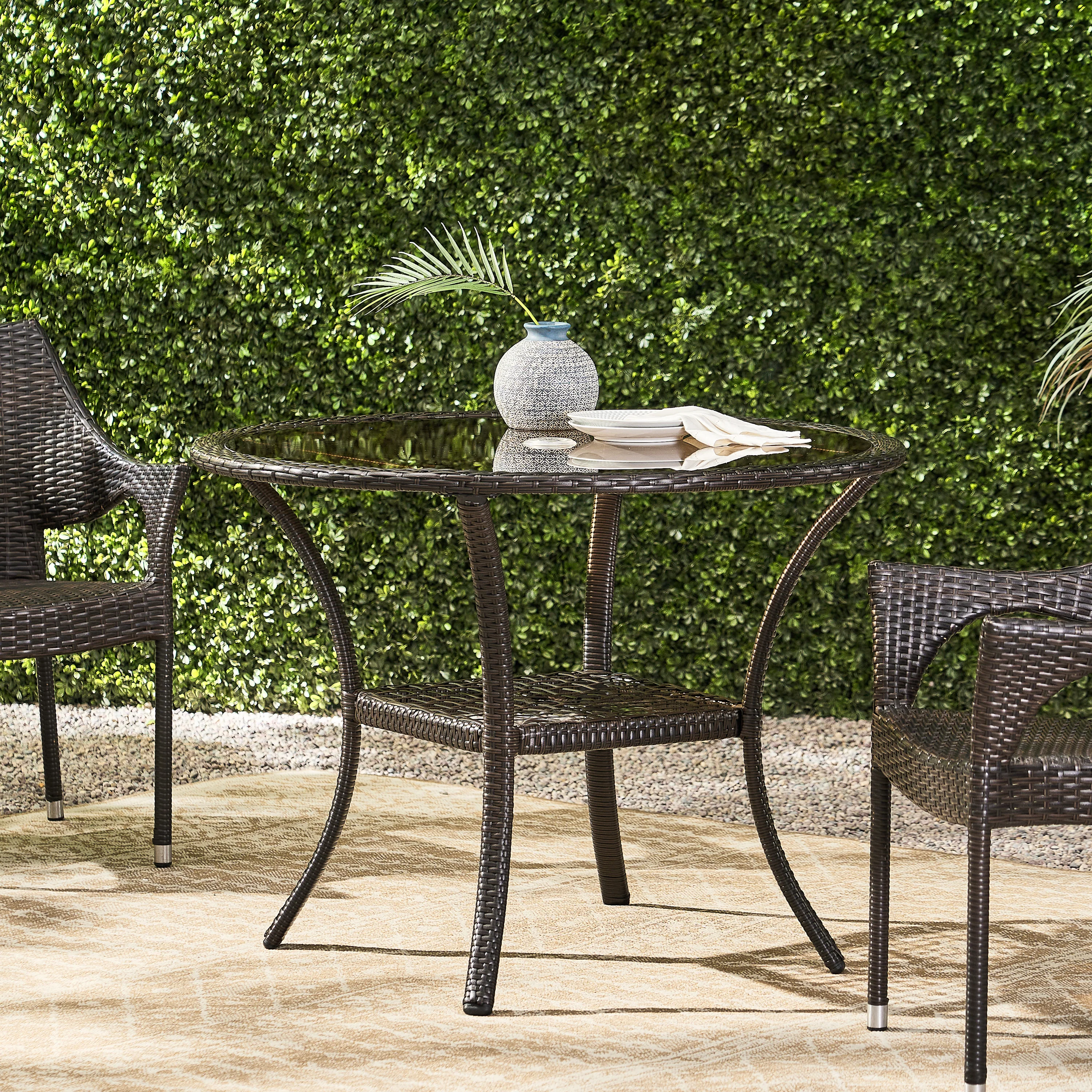 Selander Multibrown Wicker Glass Table - furnishings