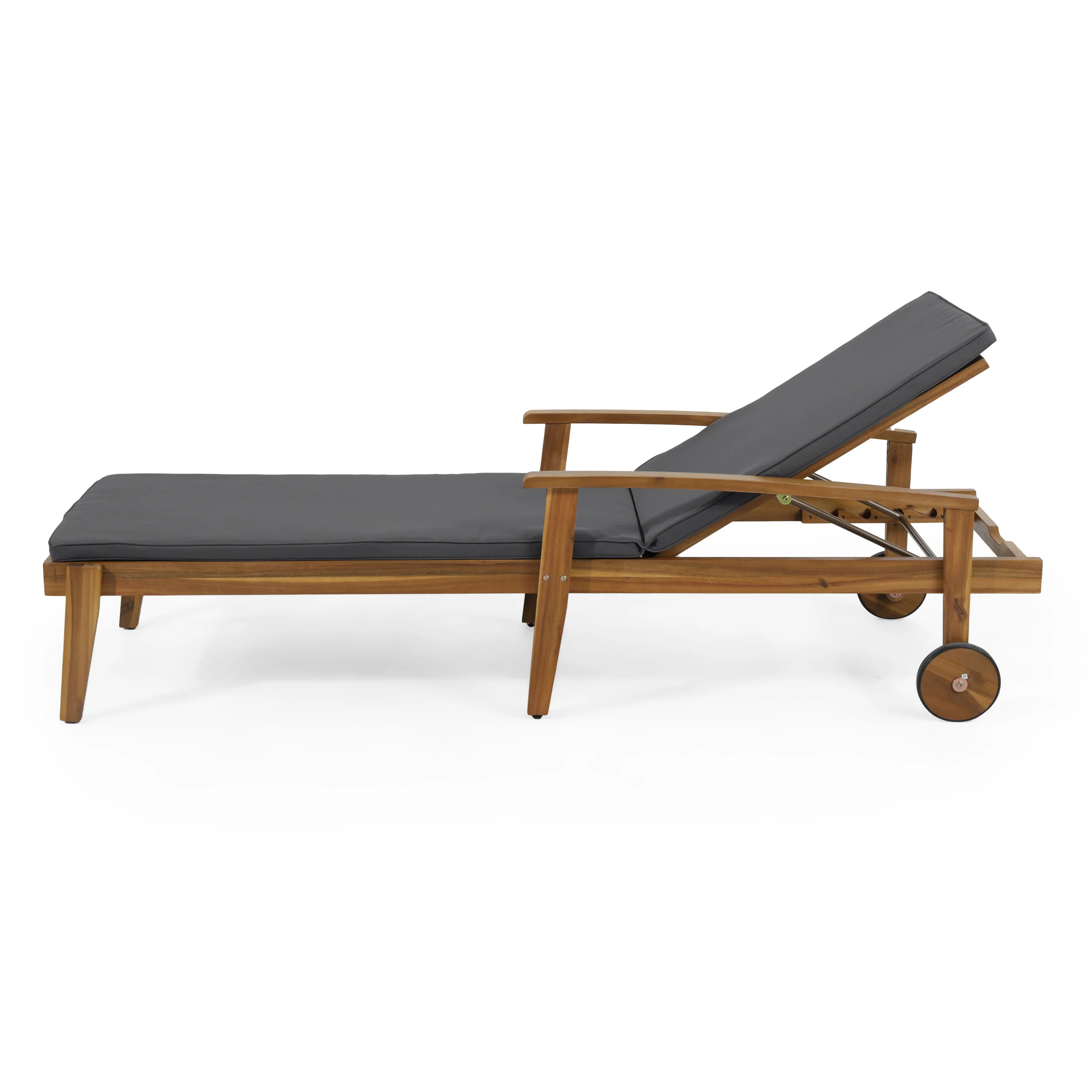 Lucknow Outdoor Acacia Wood Chaise Lounge with Water Resistant Cushion - furnishings