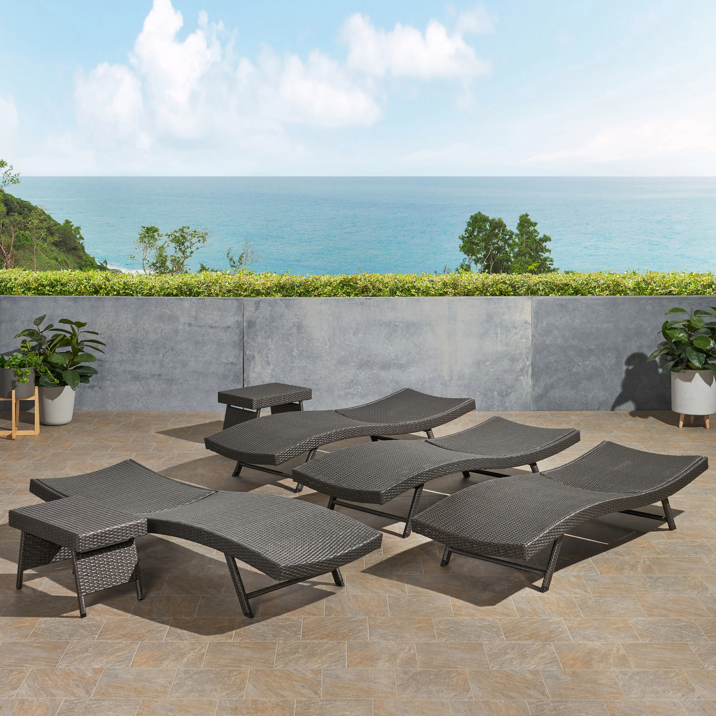 Eliana Outdoor 6 Piece Wicker Chaise Lounge Set - furnishings