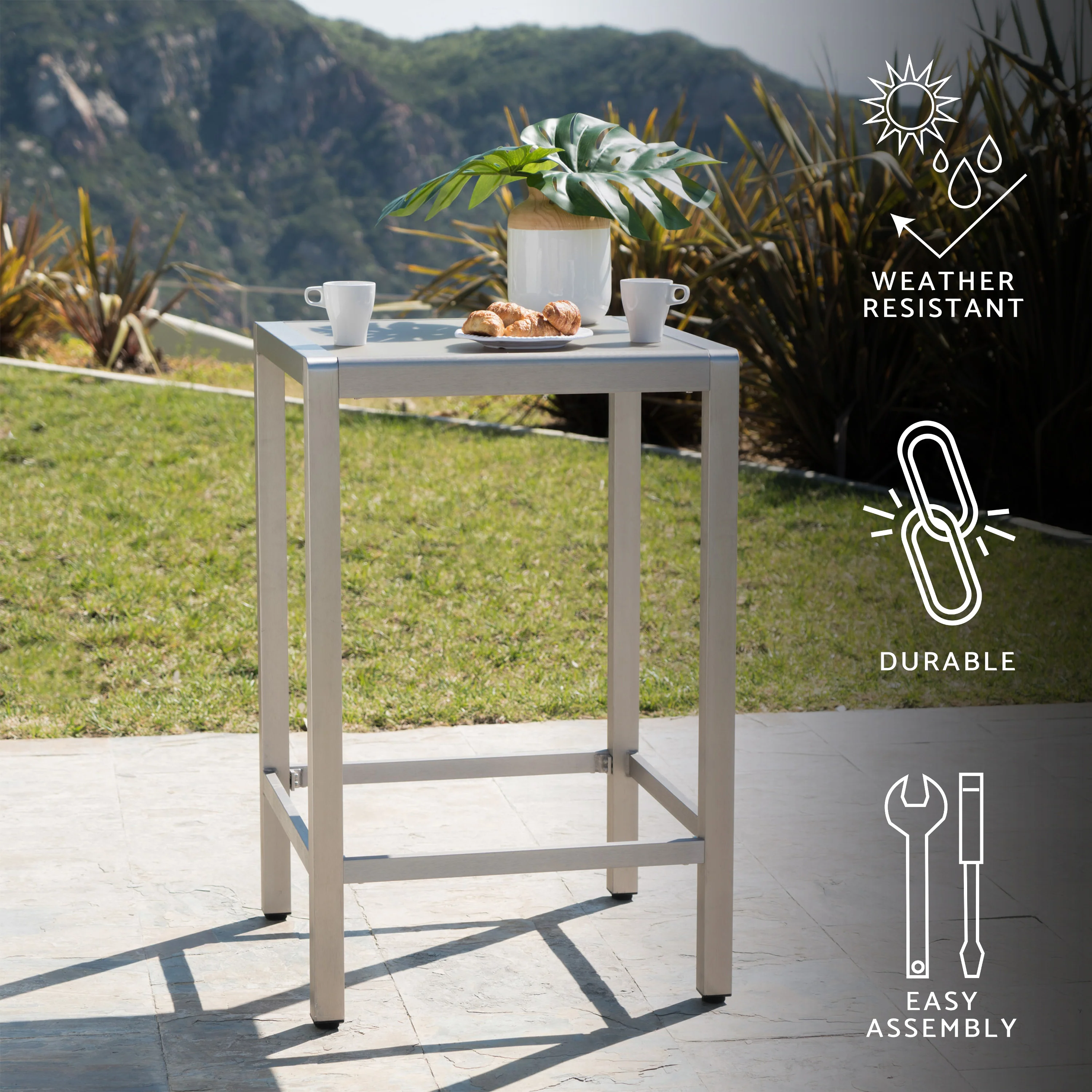 Capral Outdoor Grey Alumnimum Bar Table with Glass Top - furnishings