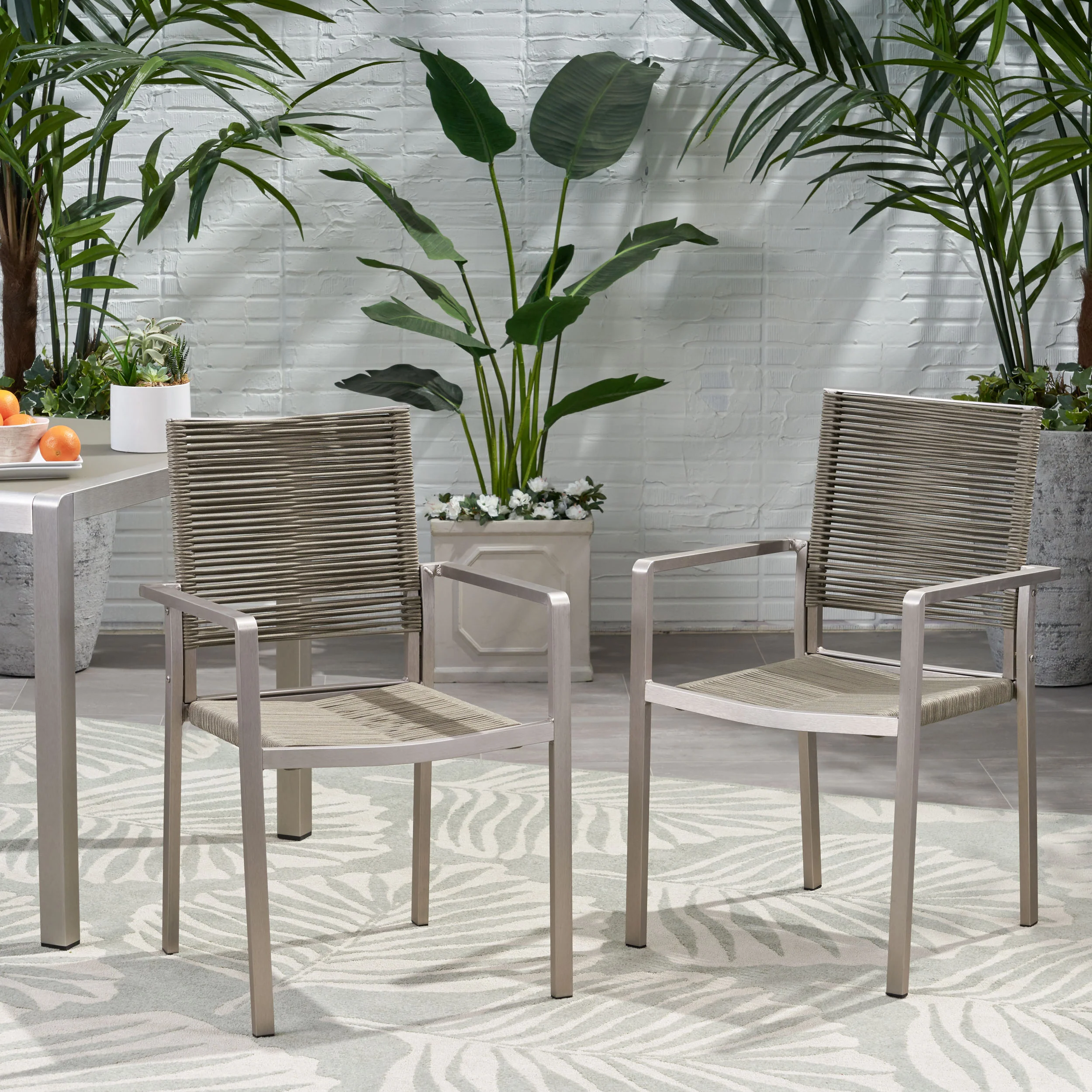 Lillian Outdoor Modern Aluminum Dining Chair with Rope Seat (Set of 2) - furnishings