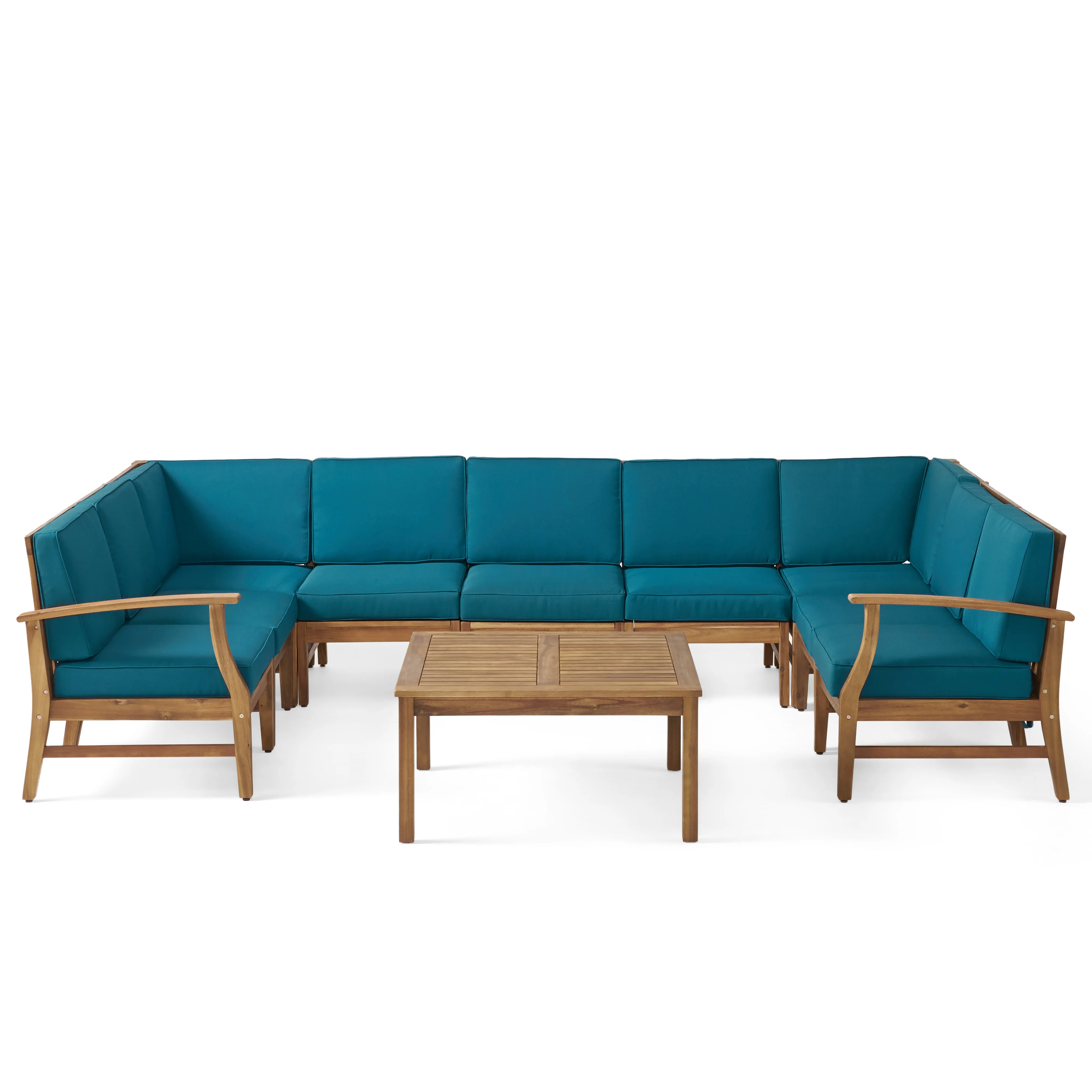 Judith Outdoor 9 Seater Acacia Wood Sectional Sofa Set with Cushions - furnishings