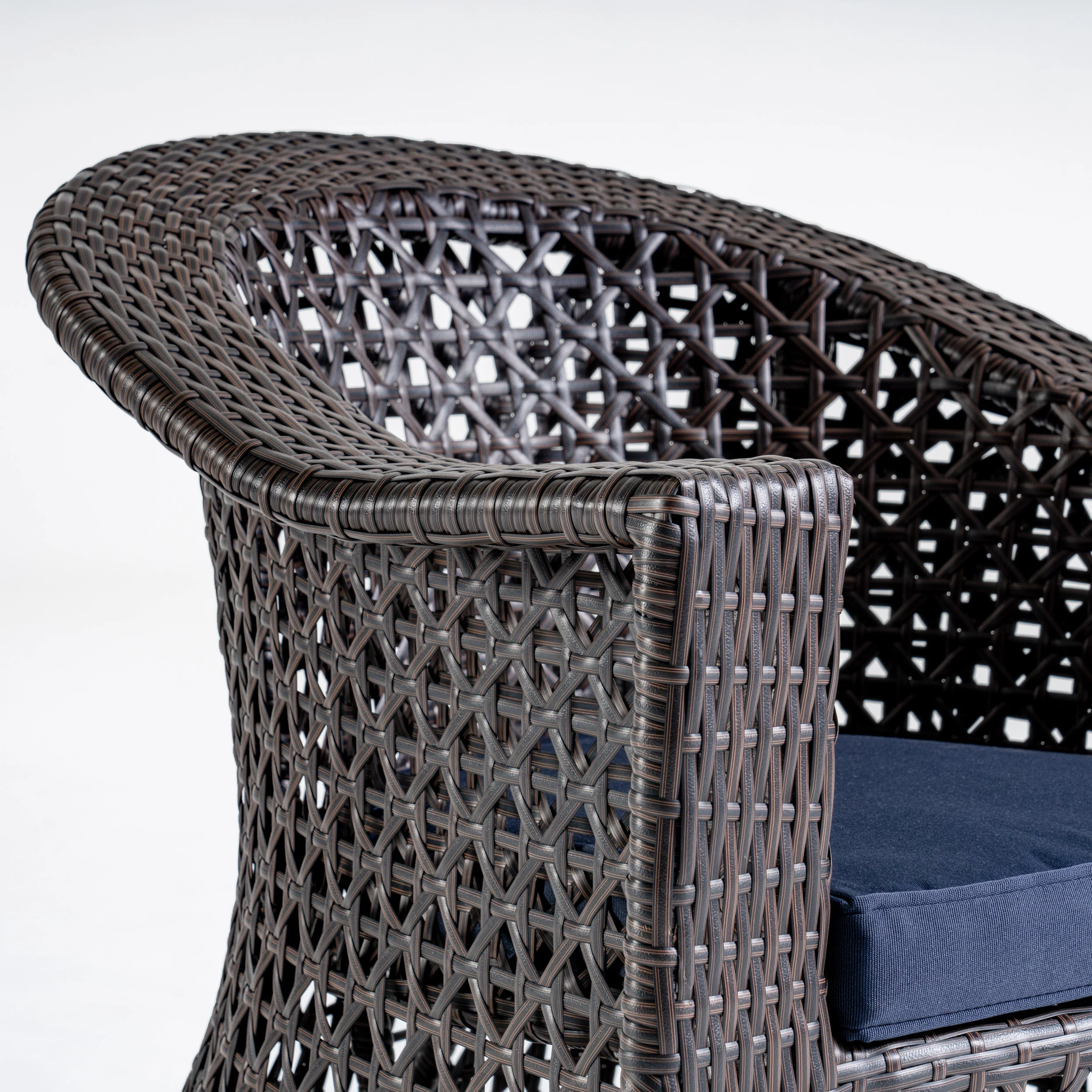 Big Sur Patio Swivel Chair, Wicker with Outdoor Cushions, Multi-Brown, Navy Blue - furnishings
