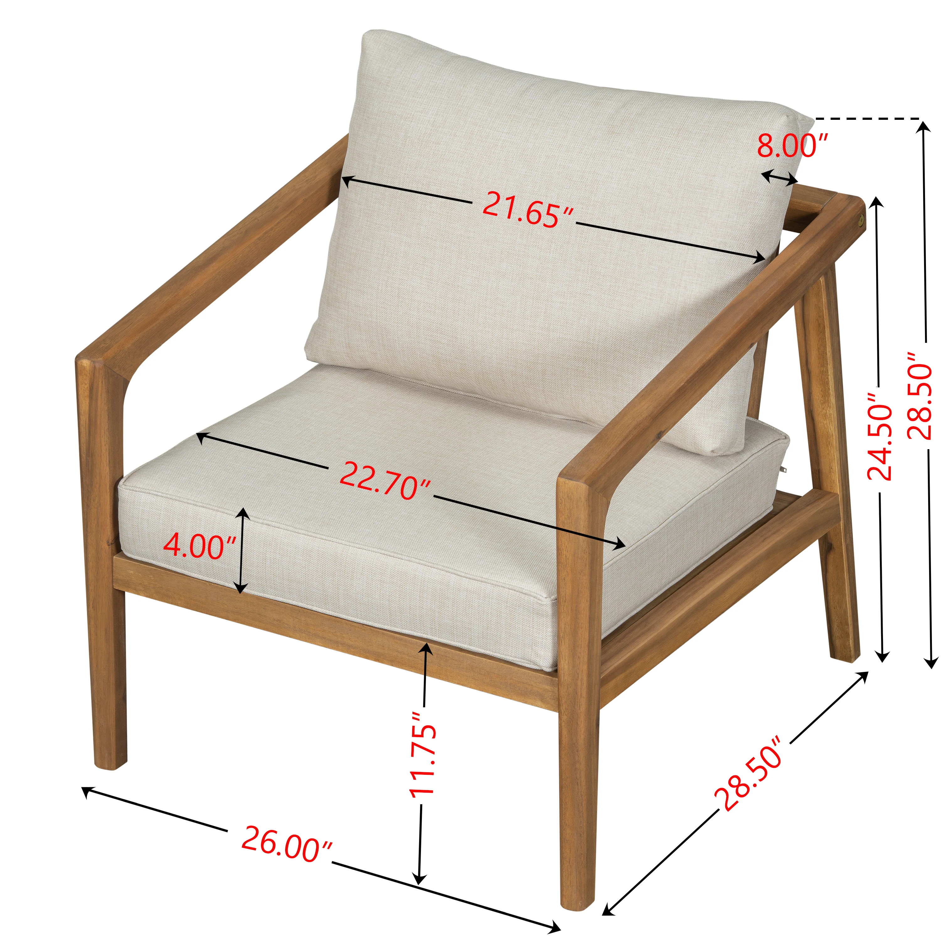 Lyraa Indoor & Outdoor Club Chairs with Beige Cushions, Acacia Wood, Teak, Set of 2 - furnishings