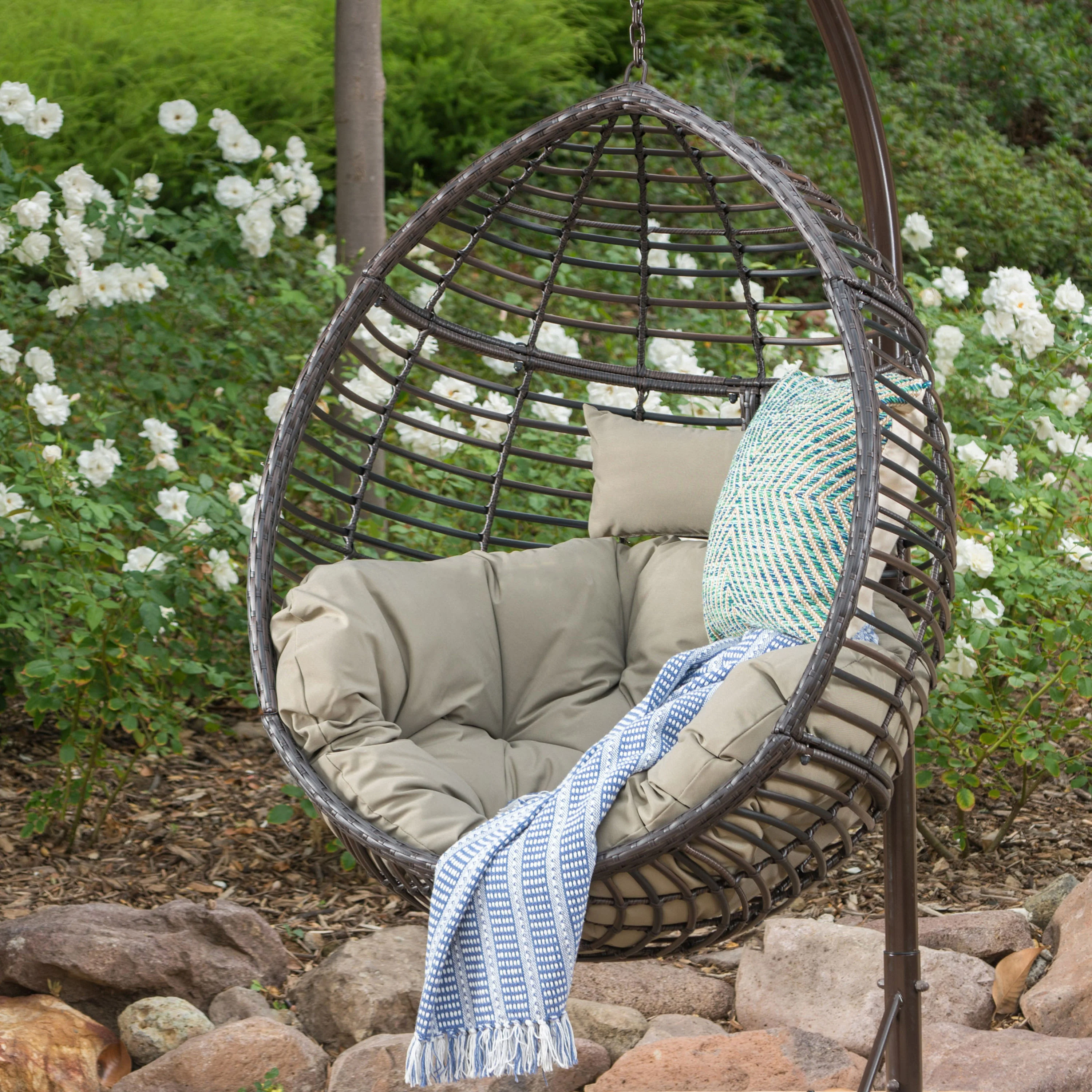 Leasa Outdoor Wicker Hanging Teardrop / Egg Chair - furnishings