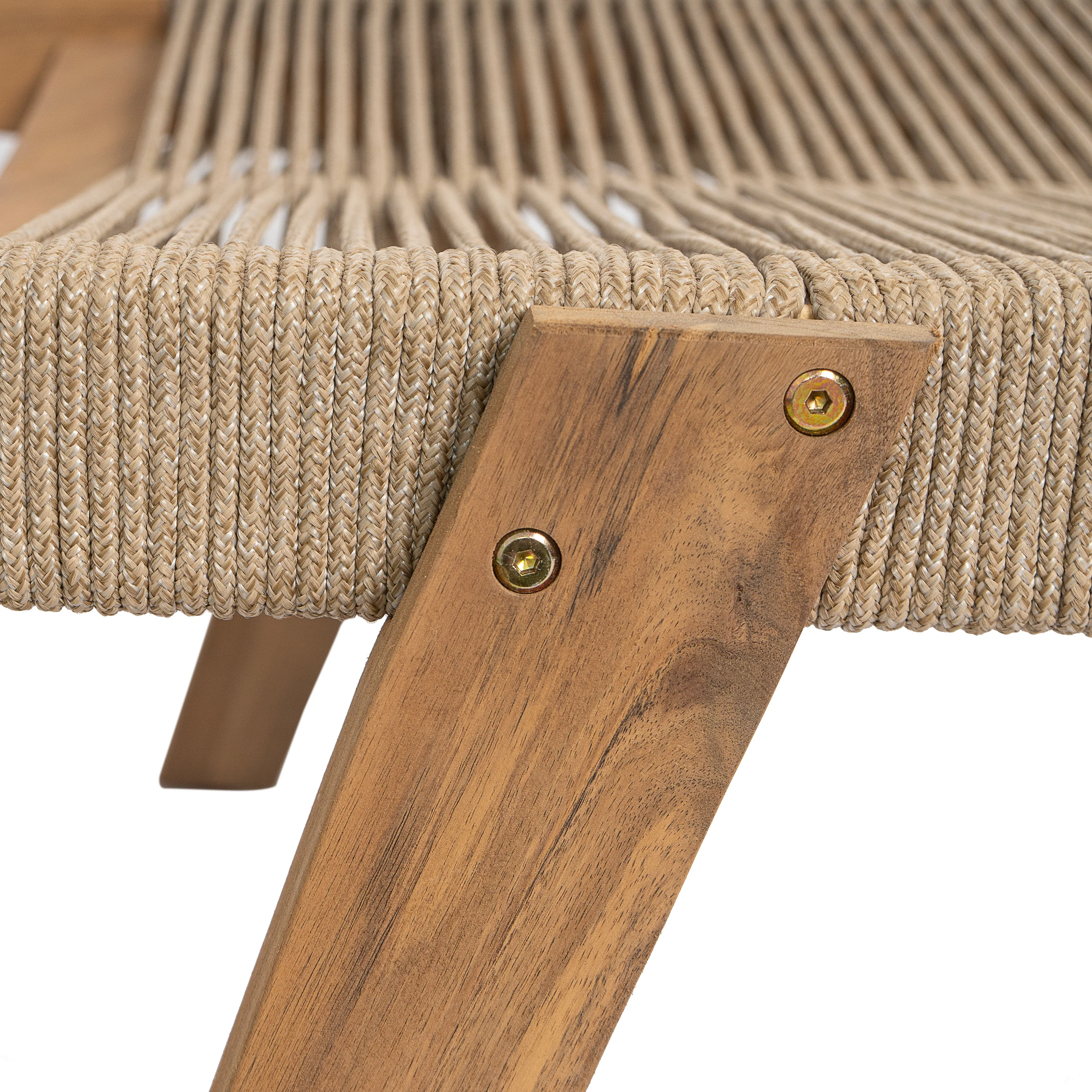 Catalia Outdoor Patio Braided Rope Acacia Wood Rope Chaise Lounge - furnishings