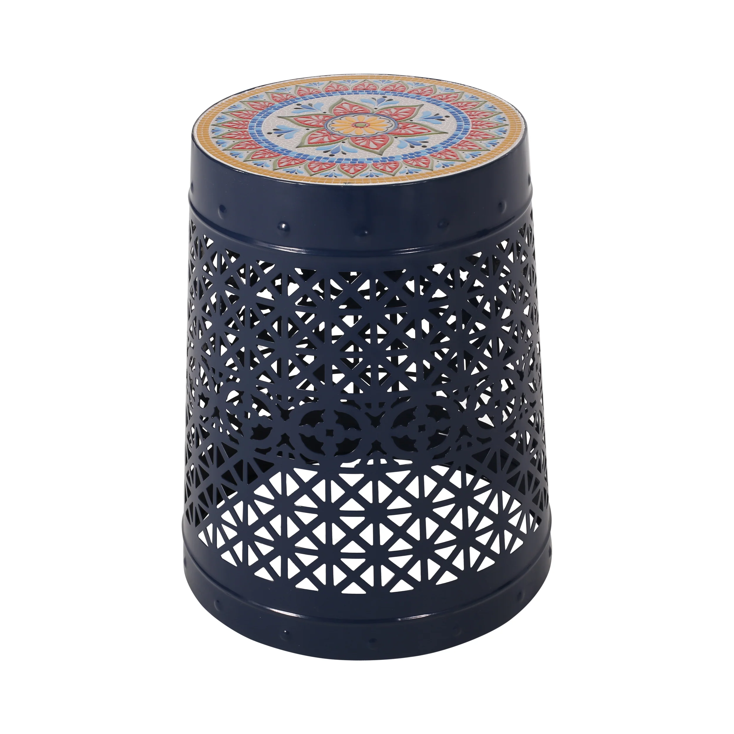 Khalief Outdoor Lace Cut Side Table with Tile Top - furnishings