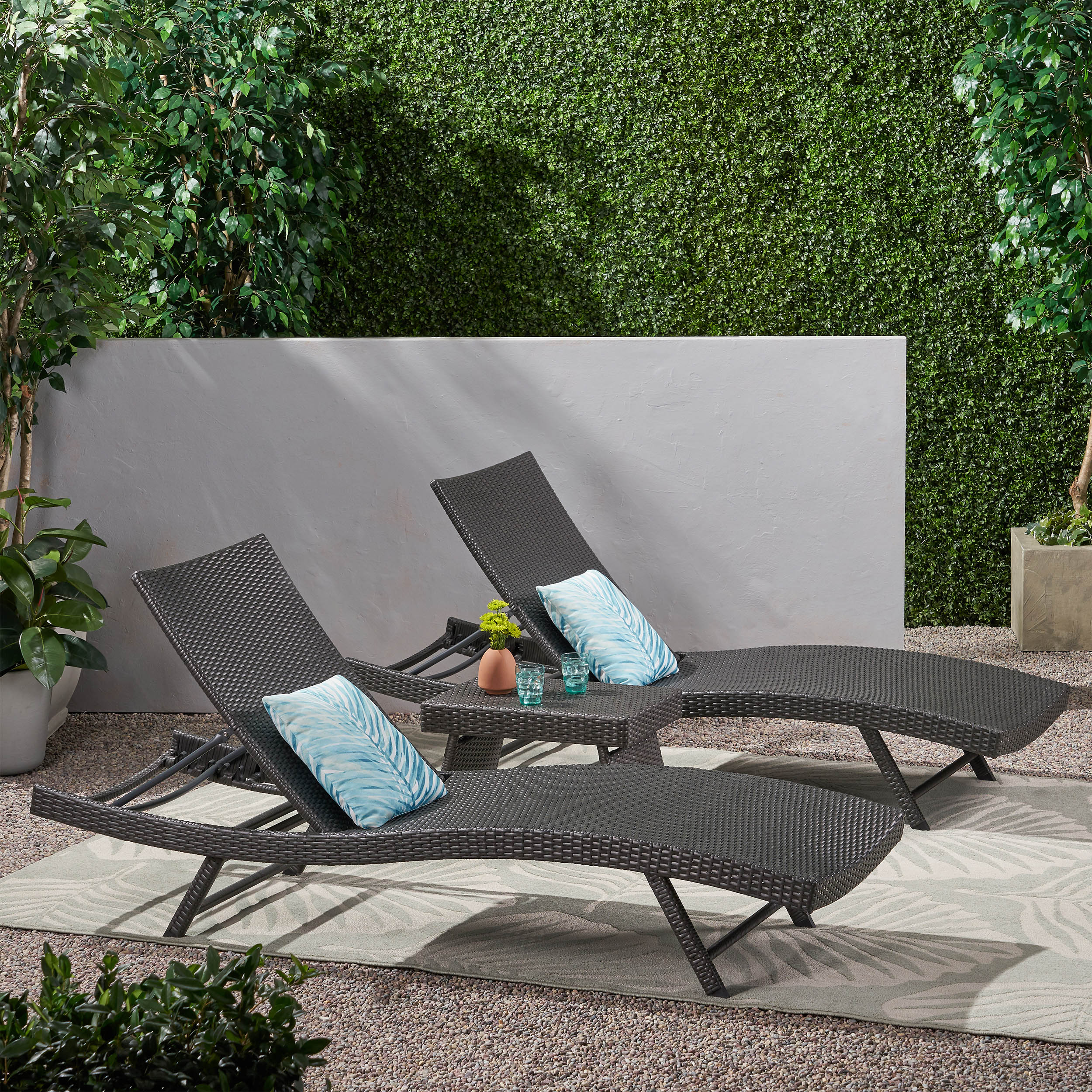 Eliana Outdoor 3 Piece Wicker Chaise Lounge Set - furnishings