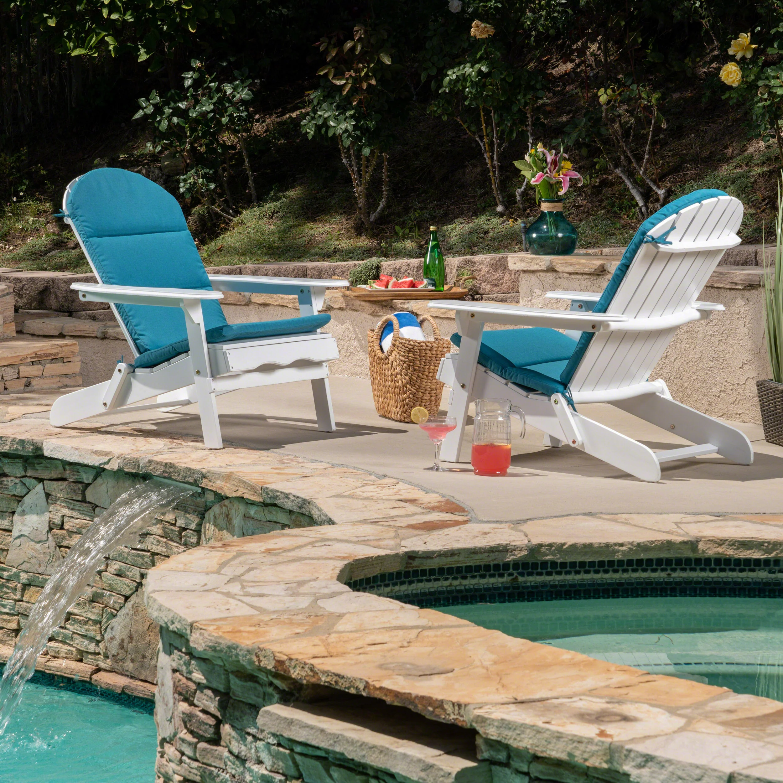 Amenda Outdoor Acacia Wood Folding Adirondack Chairs with Cushions - furnishings