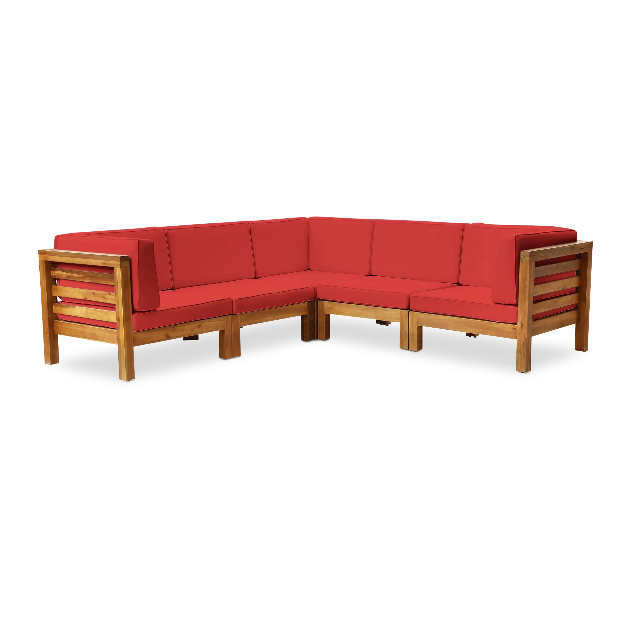 Dawson Outdoor V-Shaped Sectional Sofa Set - 5-Seater - Acacia Wood - Outdoor Cushions - furnishings
