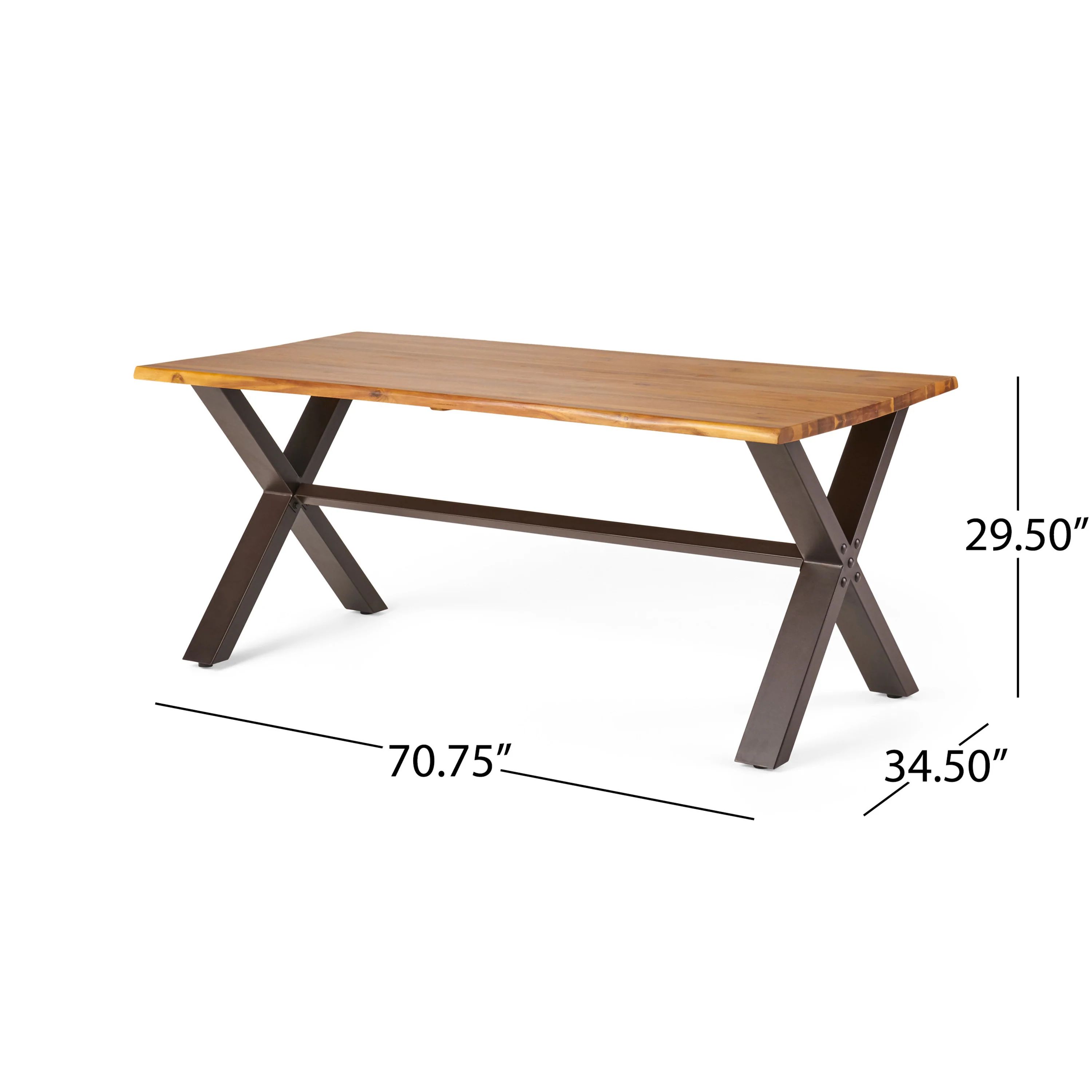 Sanil Outdoor Acacia Wood and Iron Dining Table, Teak, Rustic Metal - furnishings