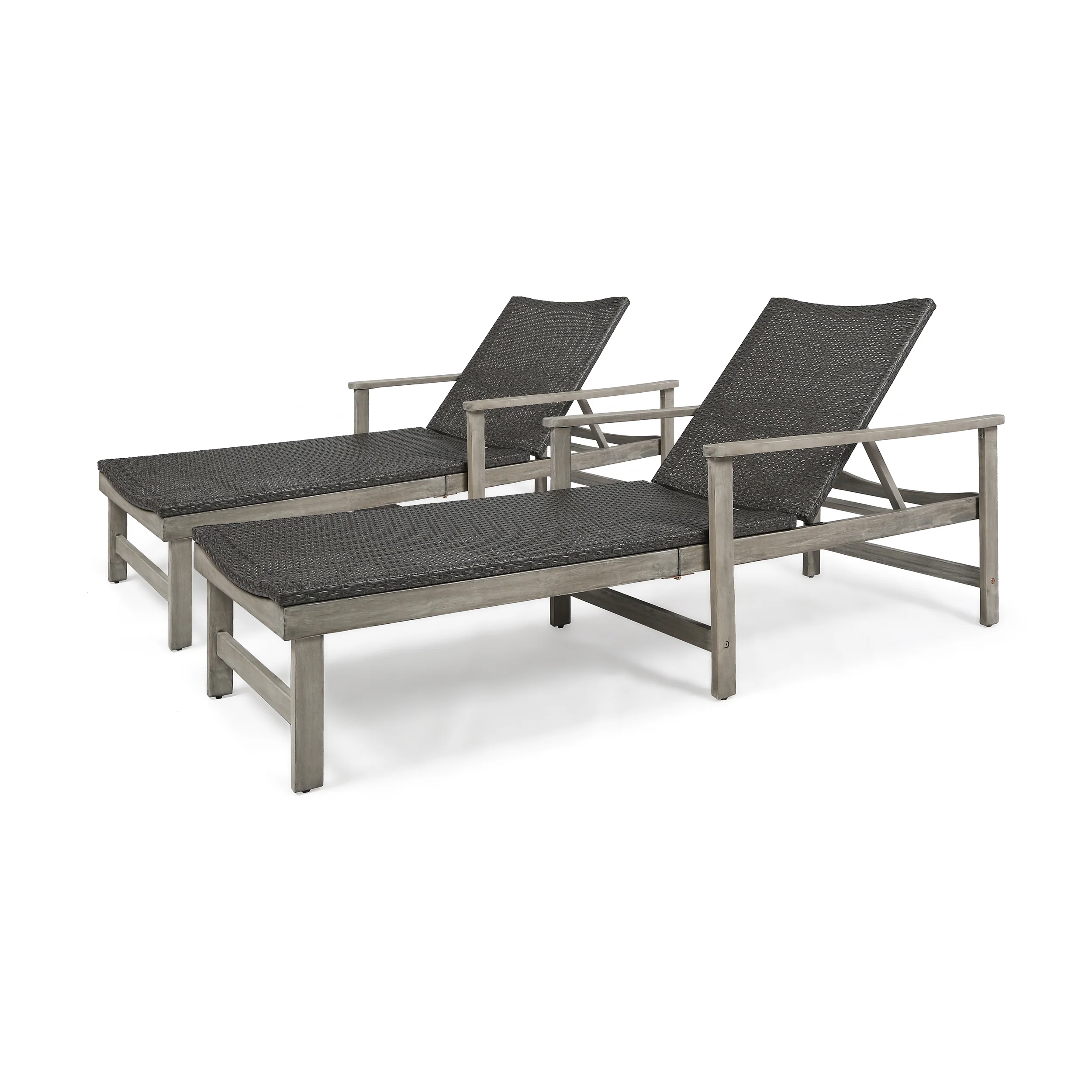 Kyle Outdoor Rustic Acacia Wood Chaise Lounge with Wicker Seating - furnishings
