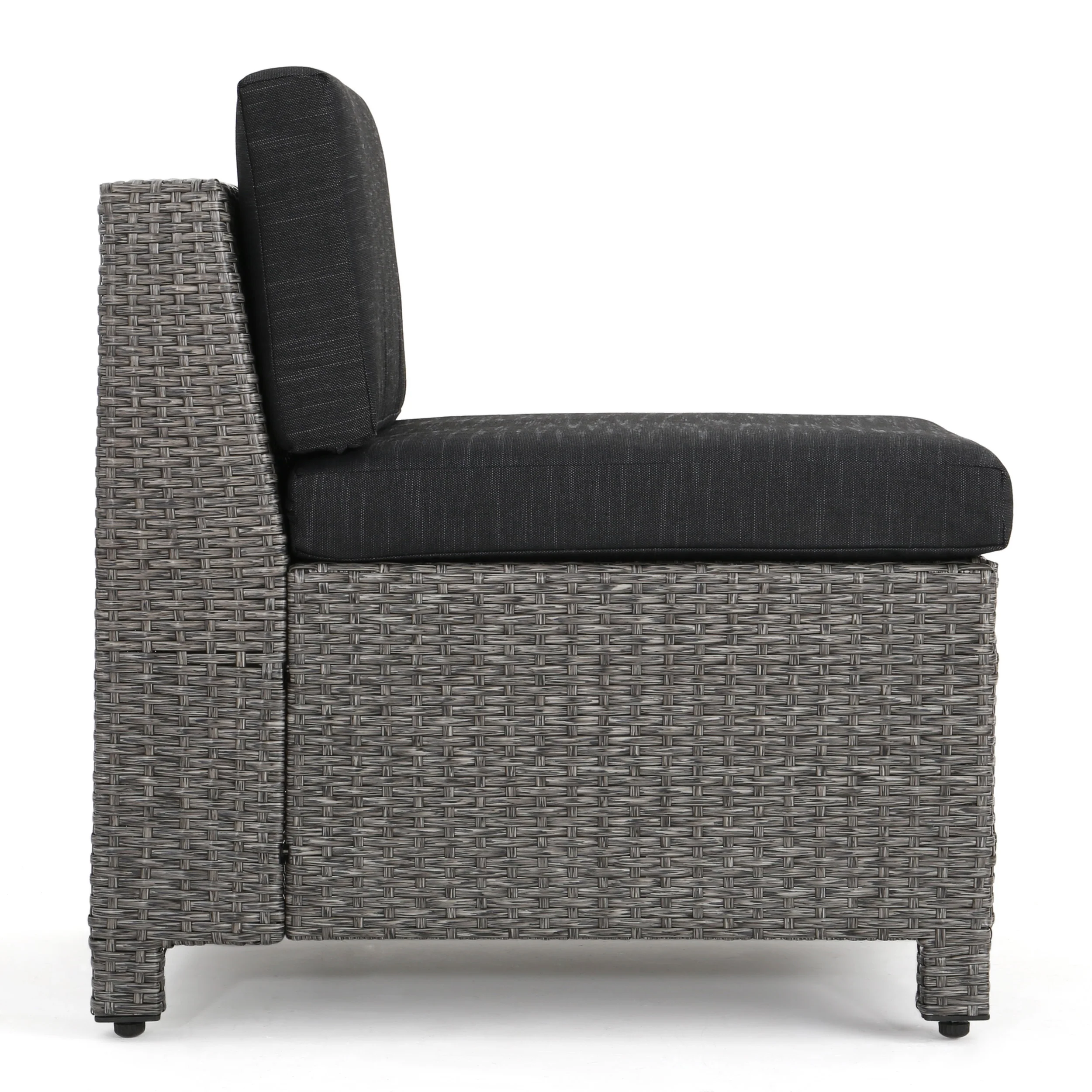 Buzz Outdoor 4 Seater Wicker L-Shaped Sectional Sofa Set with Cushions, Mixed Black with Dark Grey Cushions - furnishings