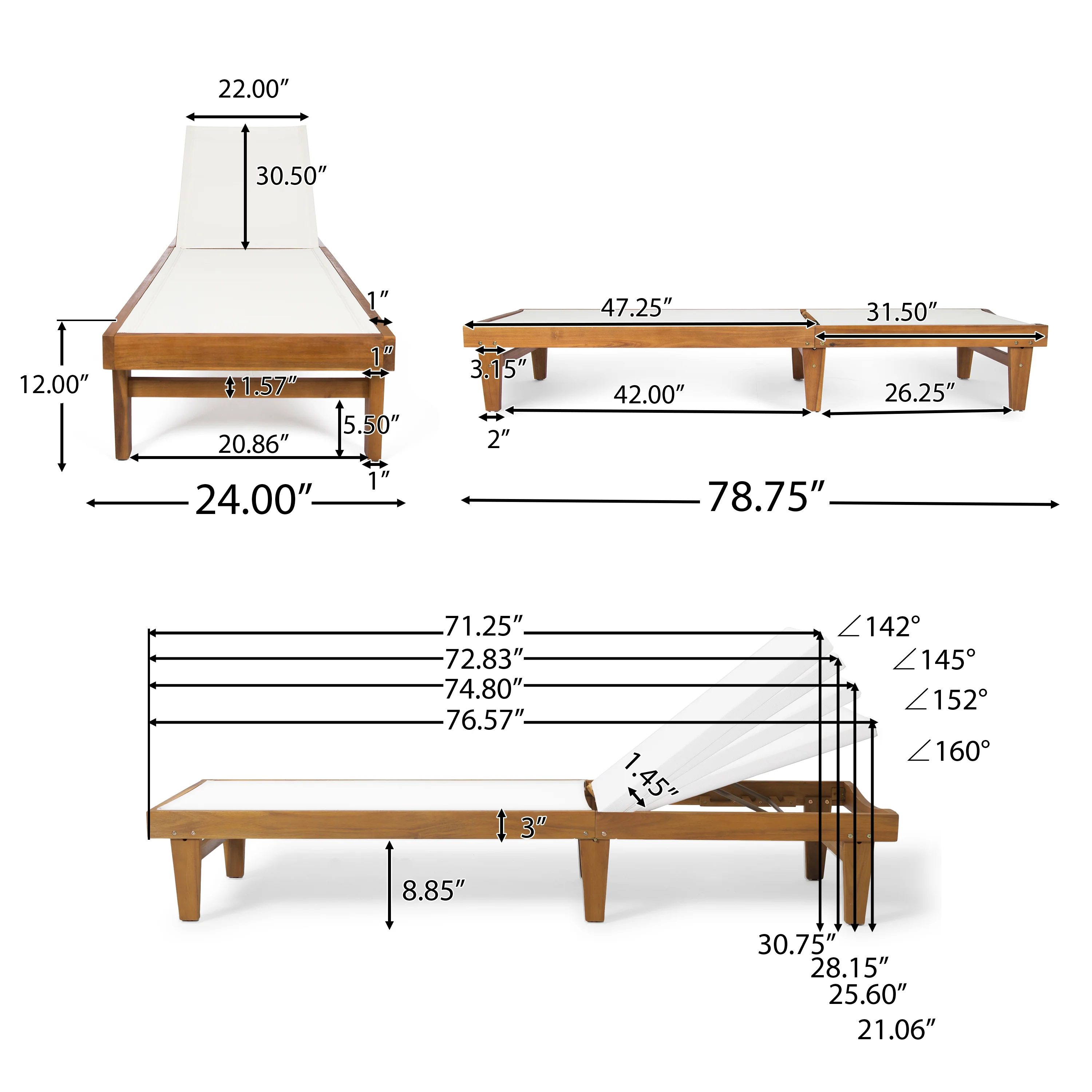 Della Outdoor Mesh Chaise Lounge with Acacia Wood Frame - furnishings