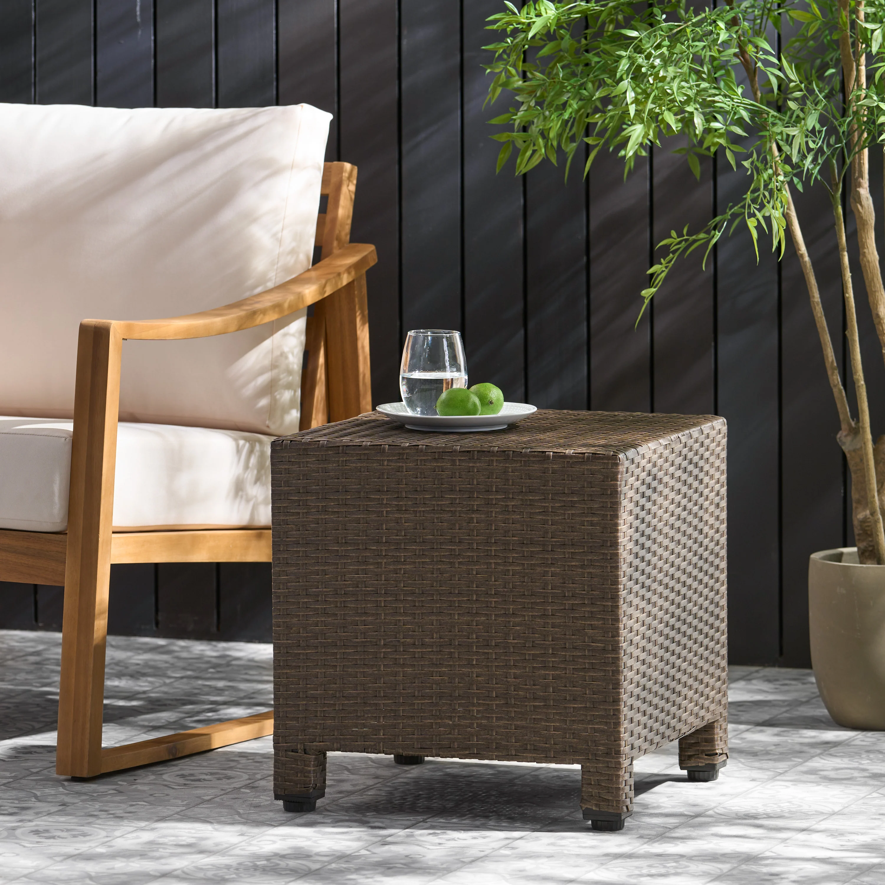 Venice Outdoor Light Brown Wicker Side Table - furnishings