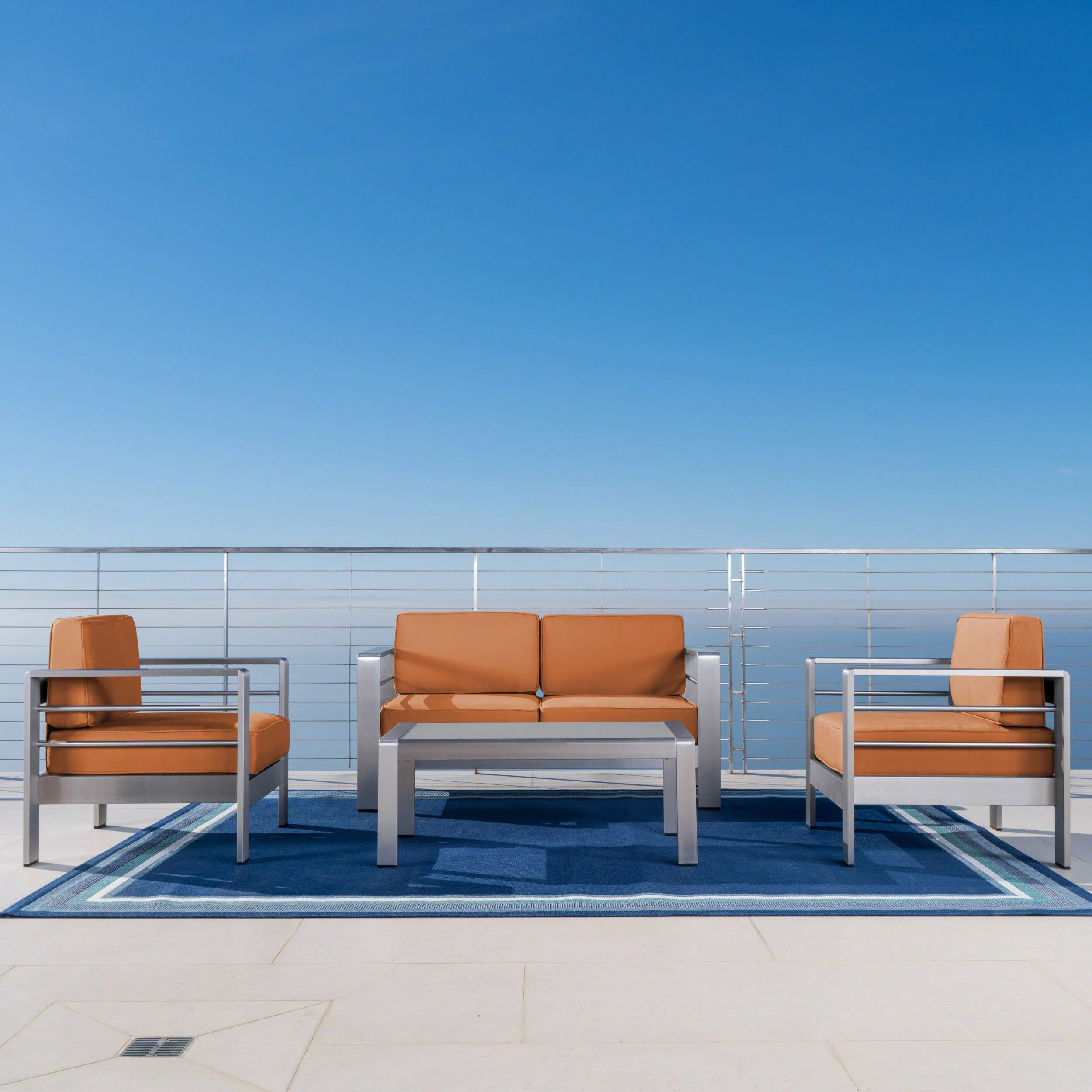 Crested Bay Outdoor Aluminum 4 Piece Chat Set with Sunbrella Cushions - furnishings