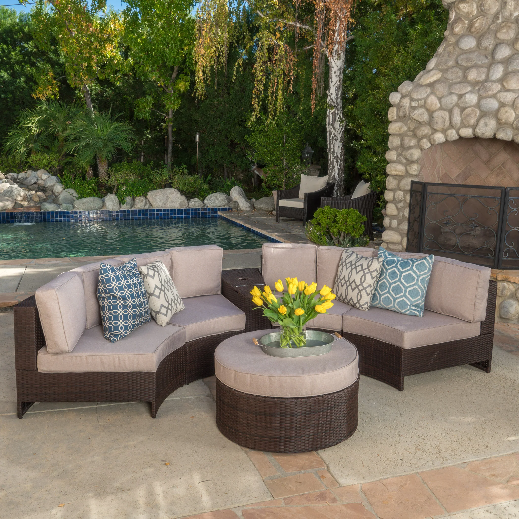 Riviera 6pc Outdoor Sectional Sofa Set w/ Storage Trunk - furnishings