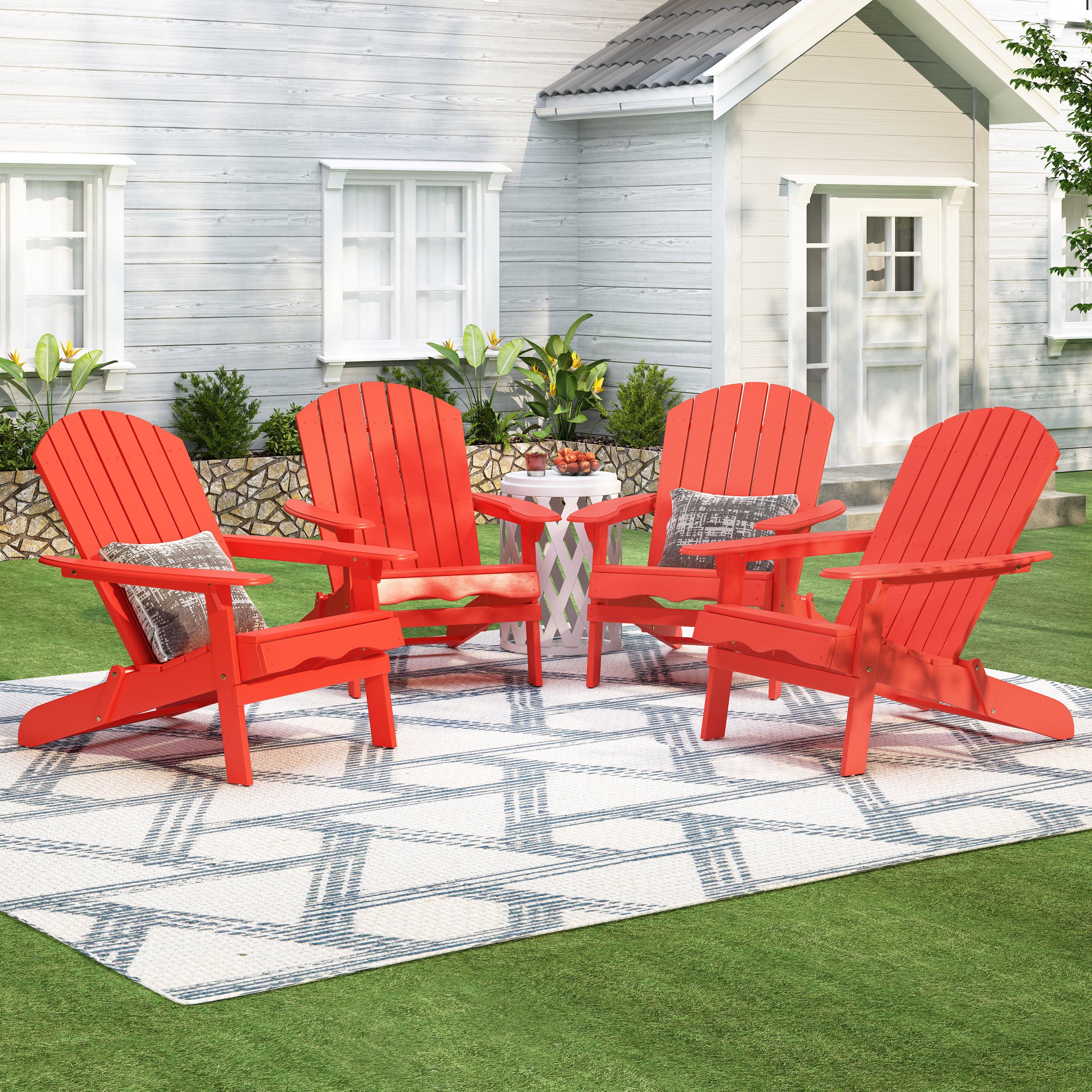 Cartagena Outdoor Rustic Acacia Wood Folding Adirondack Chair, Set of 4 - furnishings