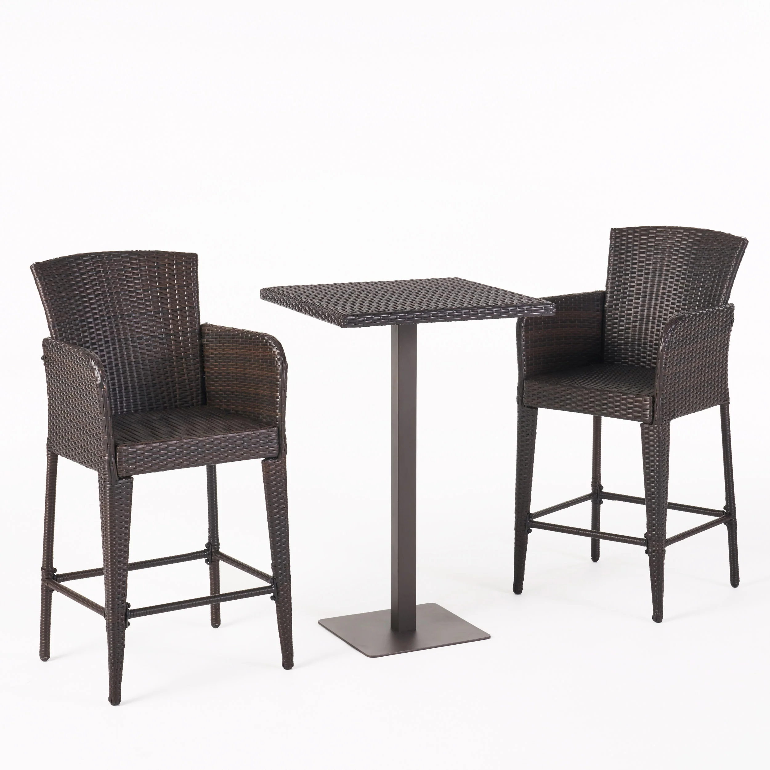 Lester Outdoor 3 Piece Square Multi-brown Wicker Bar Set - furnishings