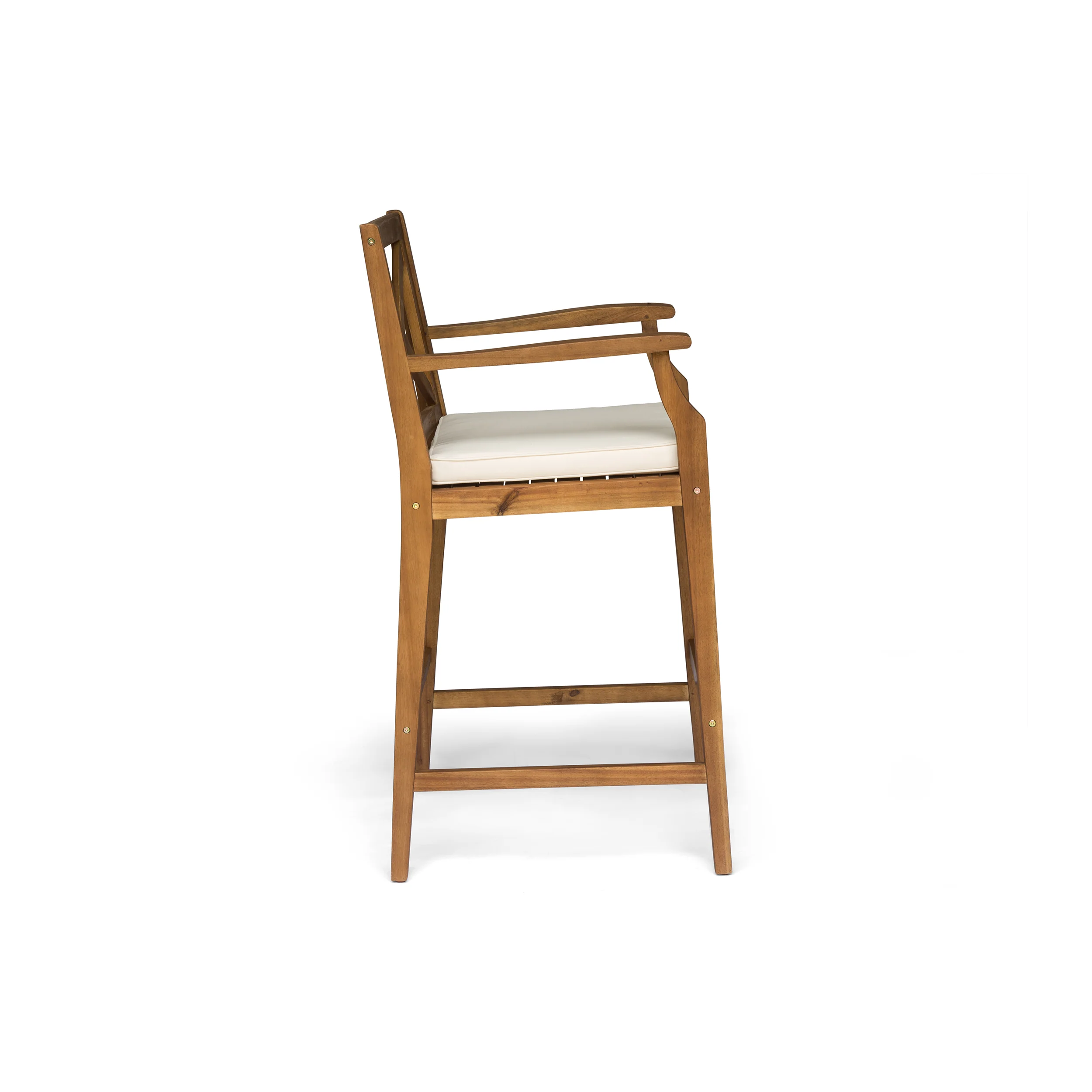Doric Outdoor Rustic Acacia Wood Barstools with Cushions (Set of 4) - furnishings